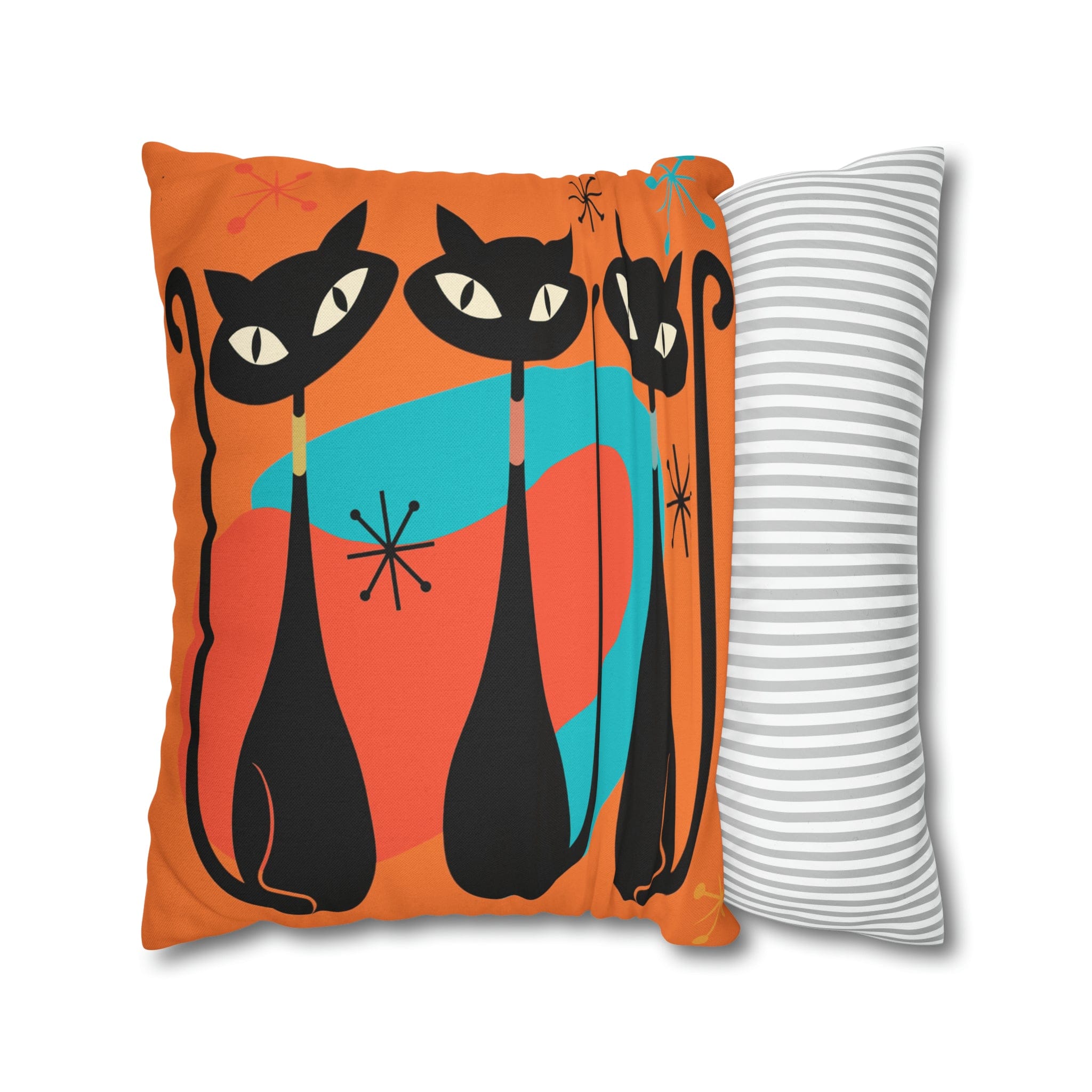 Mid Century Pillow Cover, Orange, Atomic Cats, Cat Mom, Cat Lover, Black Cat Pillow Pillow Cushion Mod Style By Mid Century Modern Gal Home Decor
