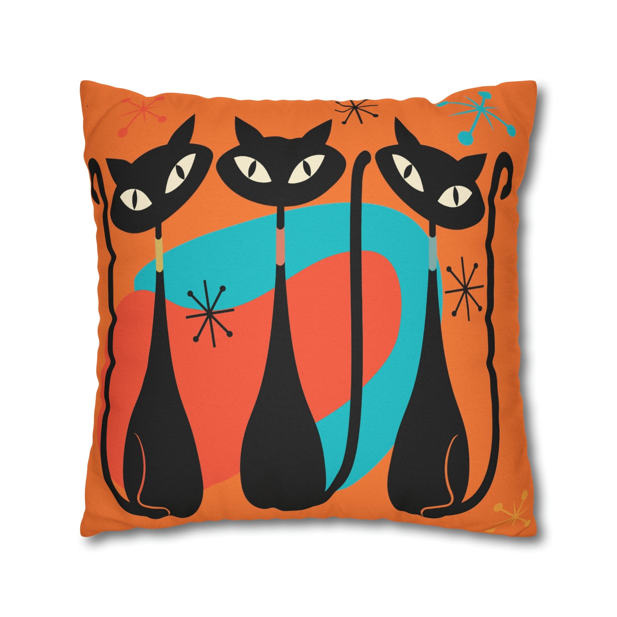 Mid Century Pillow Cover, Orange, Atomic Cats, Cat Mom, Cat Lover, Black Cat Pillow Pillow Cushion Mod Style By Mid Century Modern Gal Home Decor