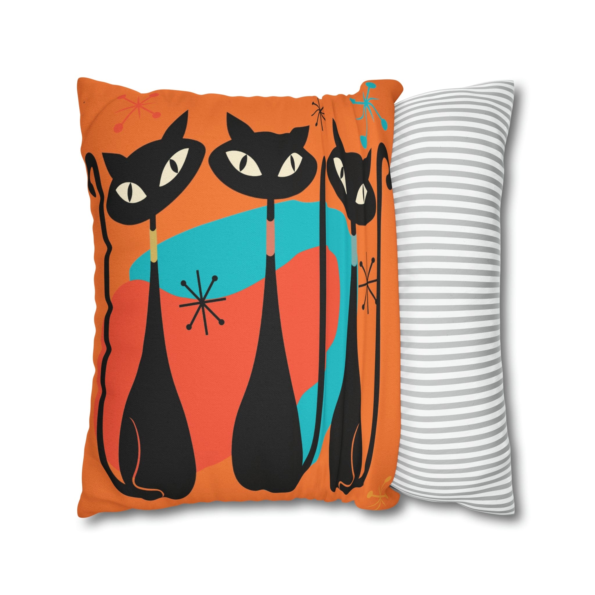 Mid Century Pillow Cover, Orange, Atomic Cats, Cat Mom, Cat Lover, Black Cat Pillow Pillow Cushion Mod Style By Mid Century Modern Gal Home Decor