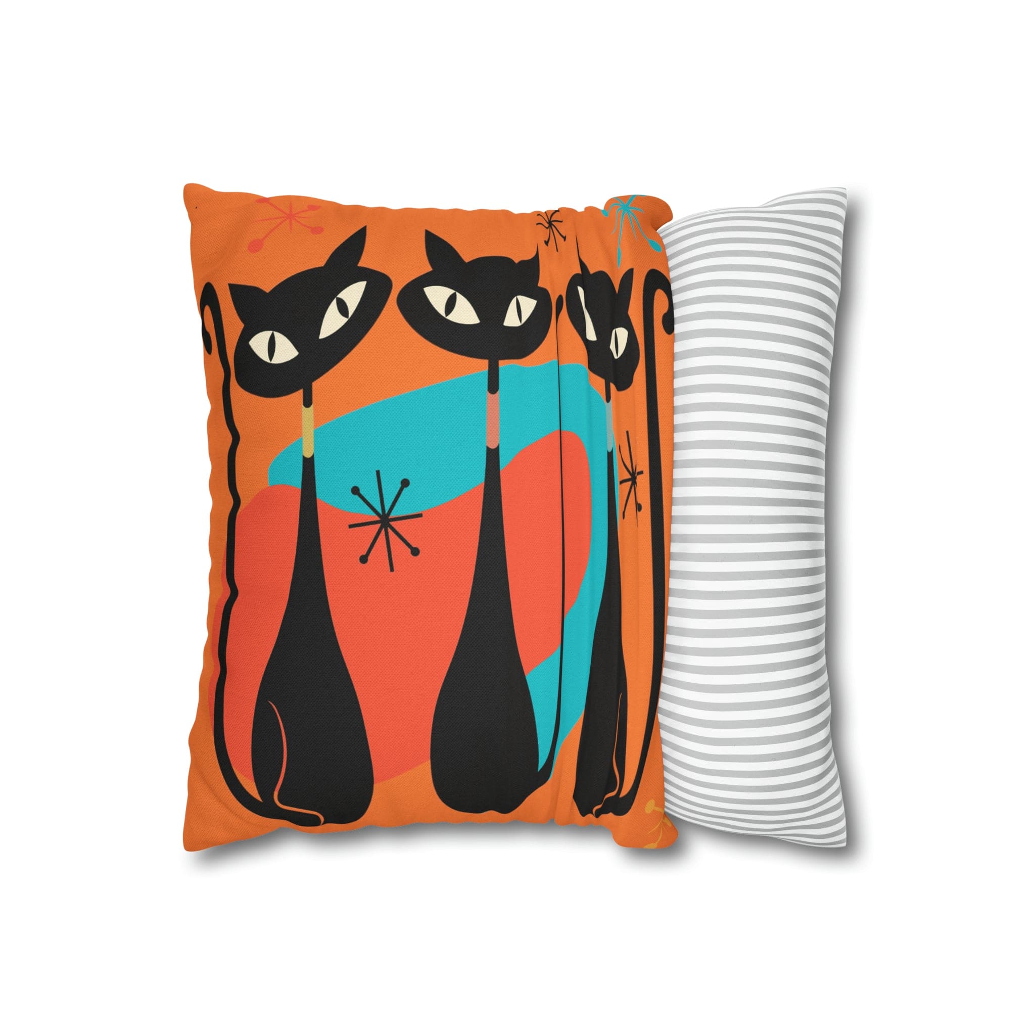 Mid Century Pillow Cover, Orange, Atomic Cats, Cat Mom, Cat Lover, Black Cat Pillow Pillow Cushion Mod Style By Mid Century Modern Gal Home Decor