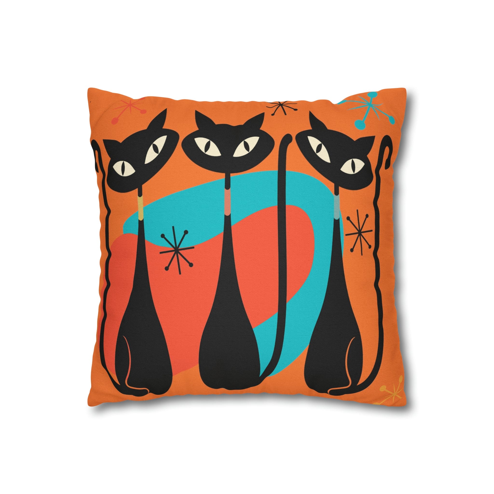 Mid Century Pillow Cover, Orange, Atomic Cats, Cat Mom, Cat Lover, Black Cat Pillow Pillow Cushion Mod Style By Mid Century Modern Gal Home Decor