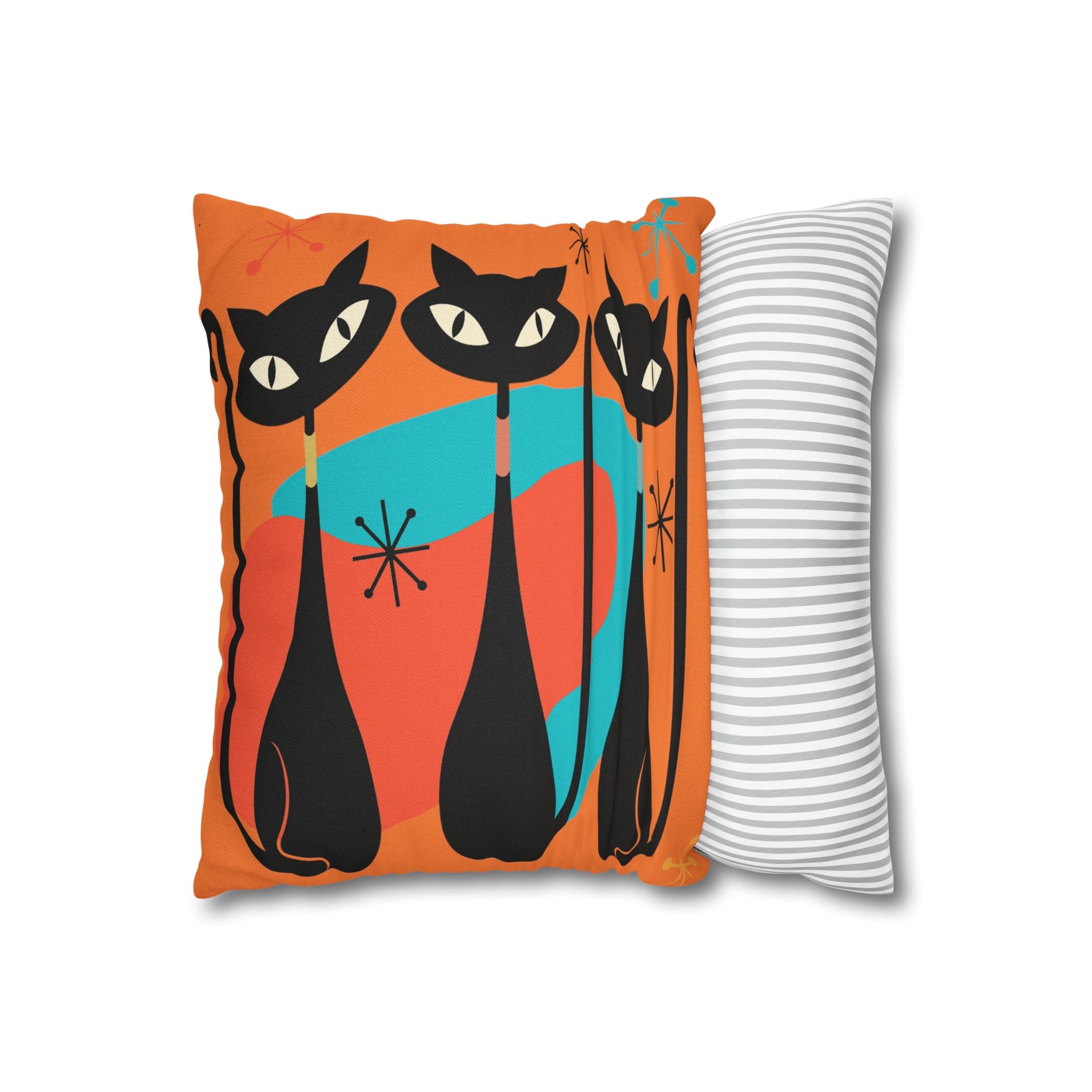 Mid Century Pillow Cover, Orange, Atomic Cats, Cat Mom, Cat Lover, Black Cat Pillow Pillow Cushion Mod Style By Mid Century Modern Gal Home Decor