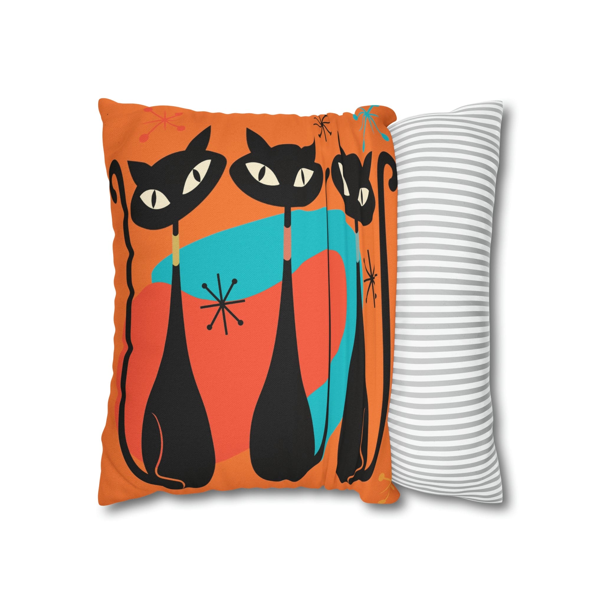 Mid Century Pillow Cover, Orange, Atomic Cats, Cat Mom, Cat Lover, Black Cat Pillow Pillow Cushion Mod Style By Mid Century Modern Gal Home Decor