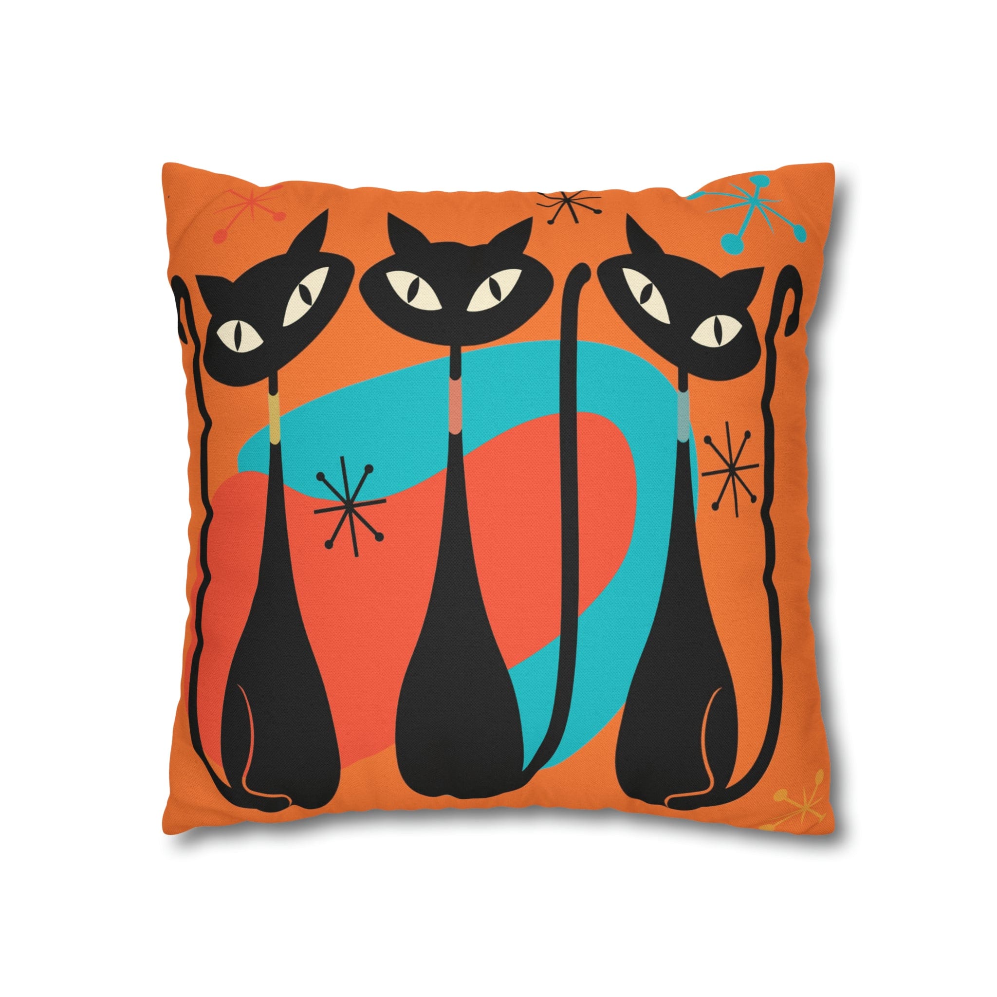 Mid Century Pillow Cover, Orange, Atomic Cats, Cat Mom, Cat Lover, Black Cat Pillow Pillow Cushion Mod Style By Mid Century Modern Gal Home Decor