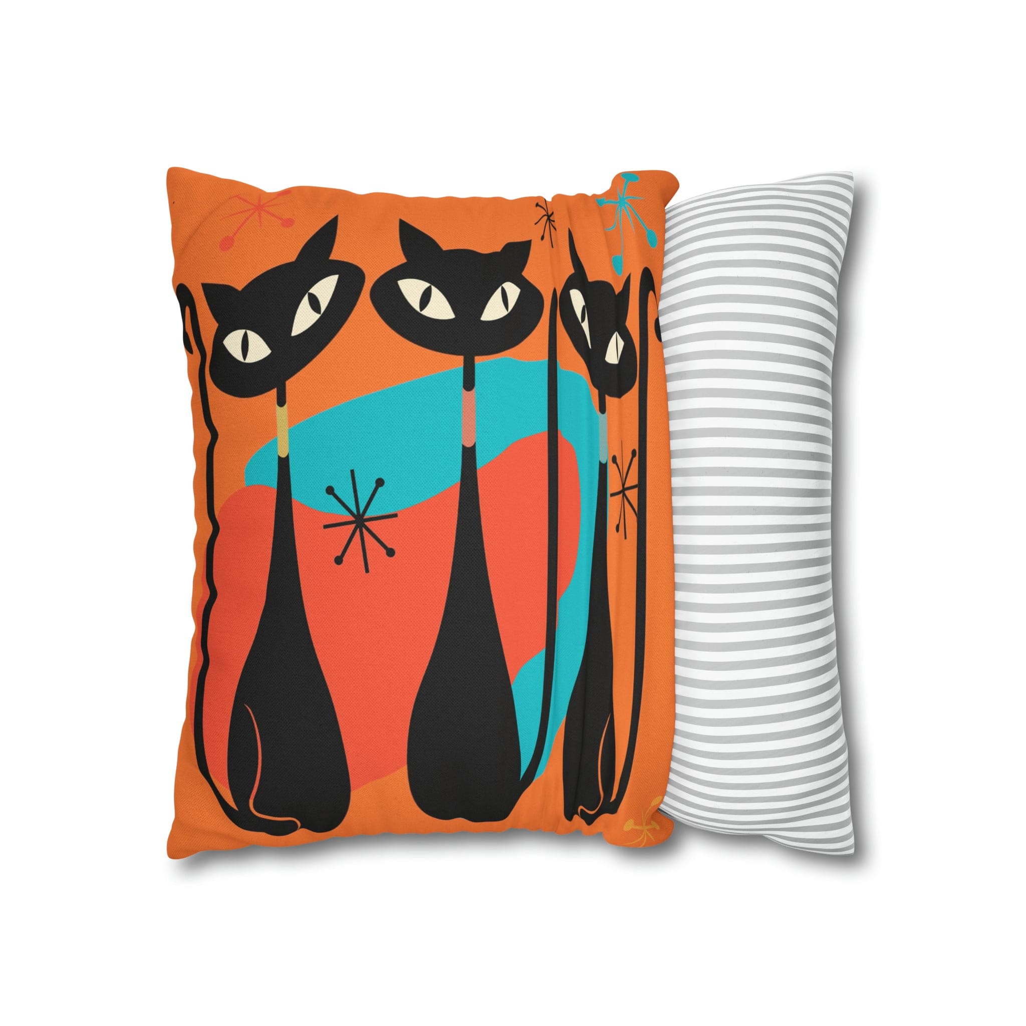 Mid Century Pillow Cover, Orange, Atomic Cats, Cat Mom, Cat Lover, Black Cat Pillow Pillow Cushion Mod Style By Mid Century Modern Gal Home Decor