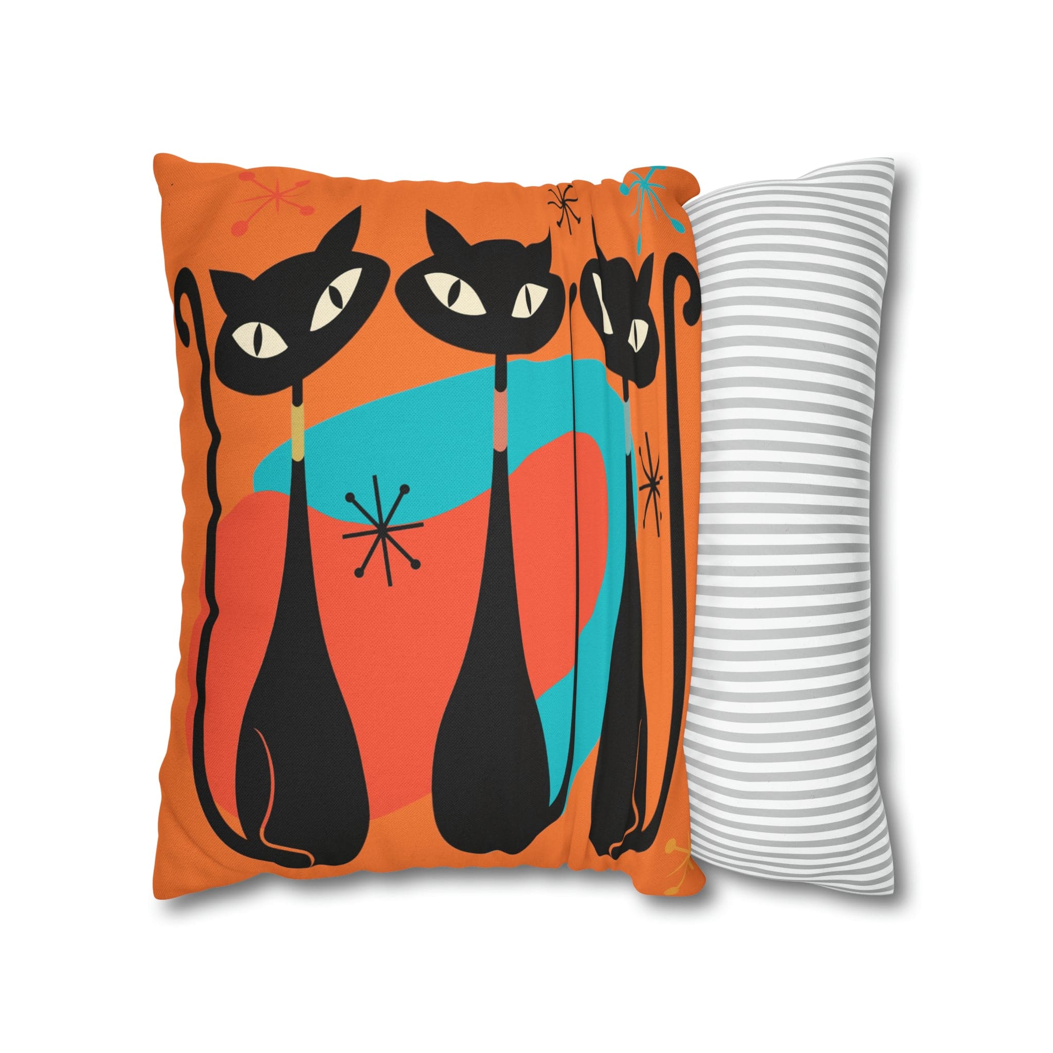 Mid Century Pillow Cover, Orange, Atomic Cats, Cat Mom, Cat Lover, Black Cat Pillow Pillow Cushion Mod Style By Mid Century Modern Gal Home Decor