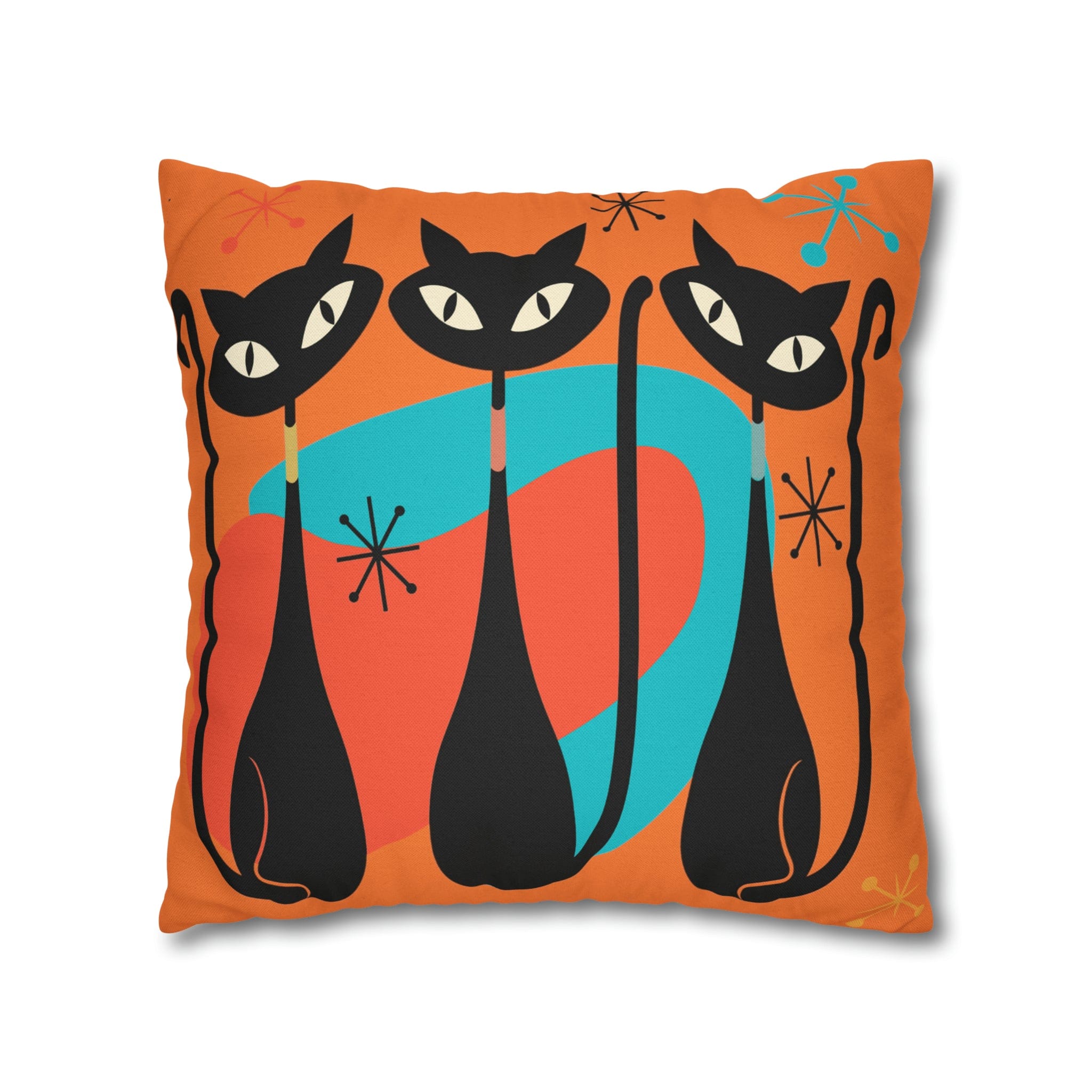 Mid Century Pillow Cover, Orange, Atomic Cats, Cat Mom, Cat Lover, Black Cat Pillow Pillow Cushion Mod Style By Mid Century Modern Gal Home Decor