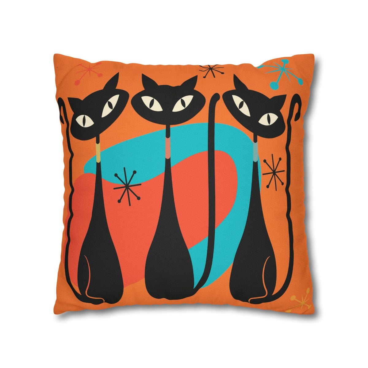 Mid Century Pillow Cover, Orange, Atomic Cats, Cat Mom, Cat Lover, Black Cat Pillow Pillow Cushion Mod Style By Mid Century Modern Gal Home Decor