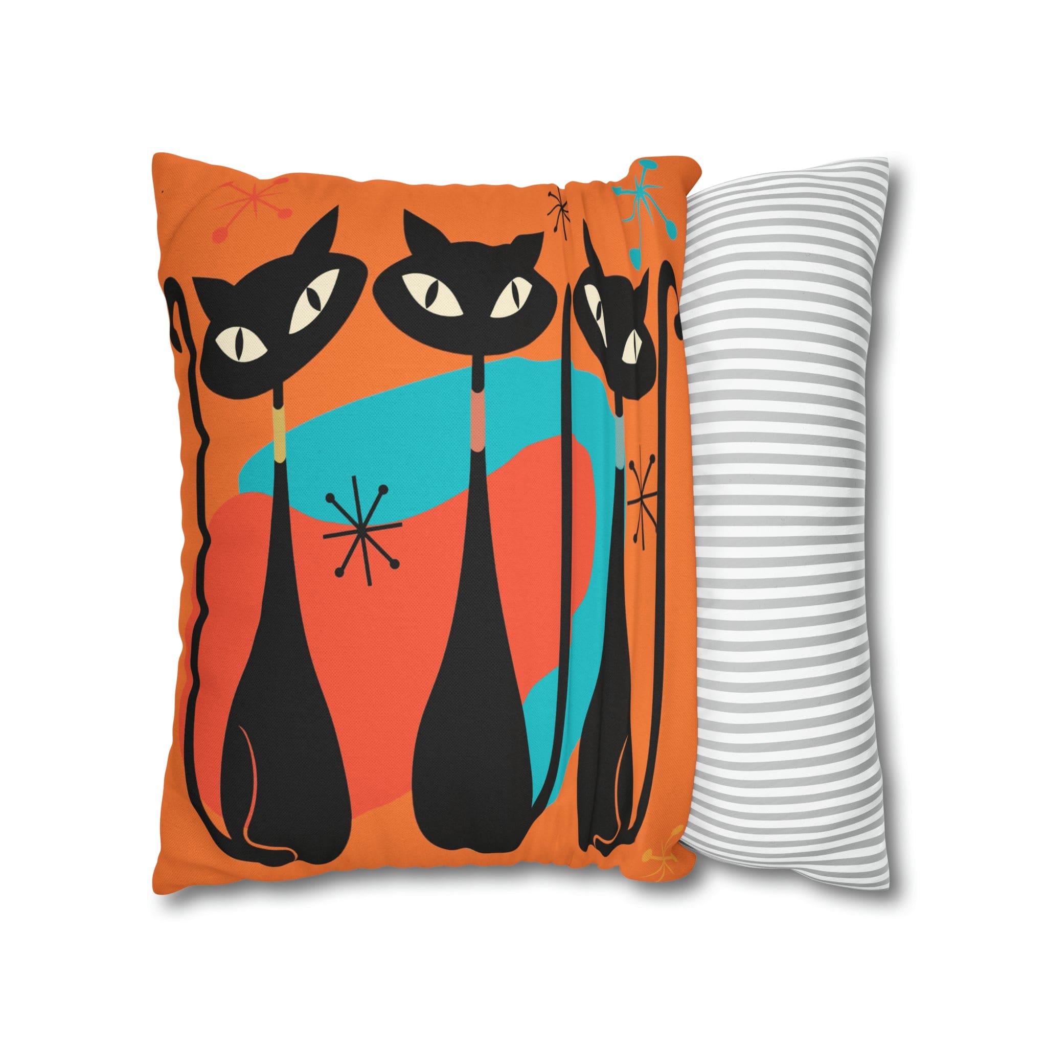 Mid Century Pillow Cover, Orange, Atomic Cats, Cat Mom, Cat Lover, Black Cat Pillow Pillow Cushion Mod Style By Mid Century Modern Gal Home Decor