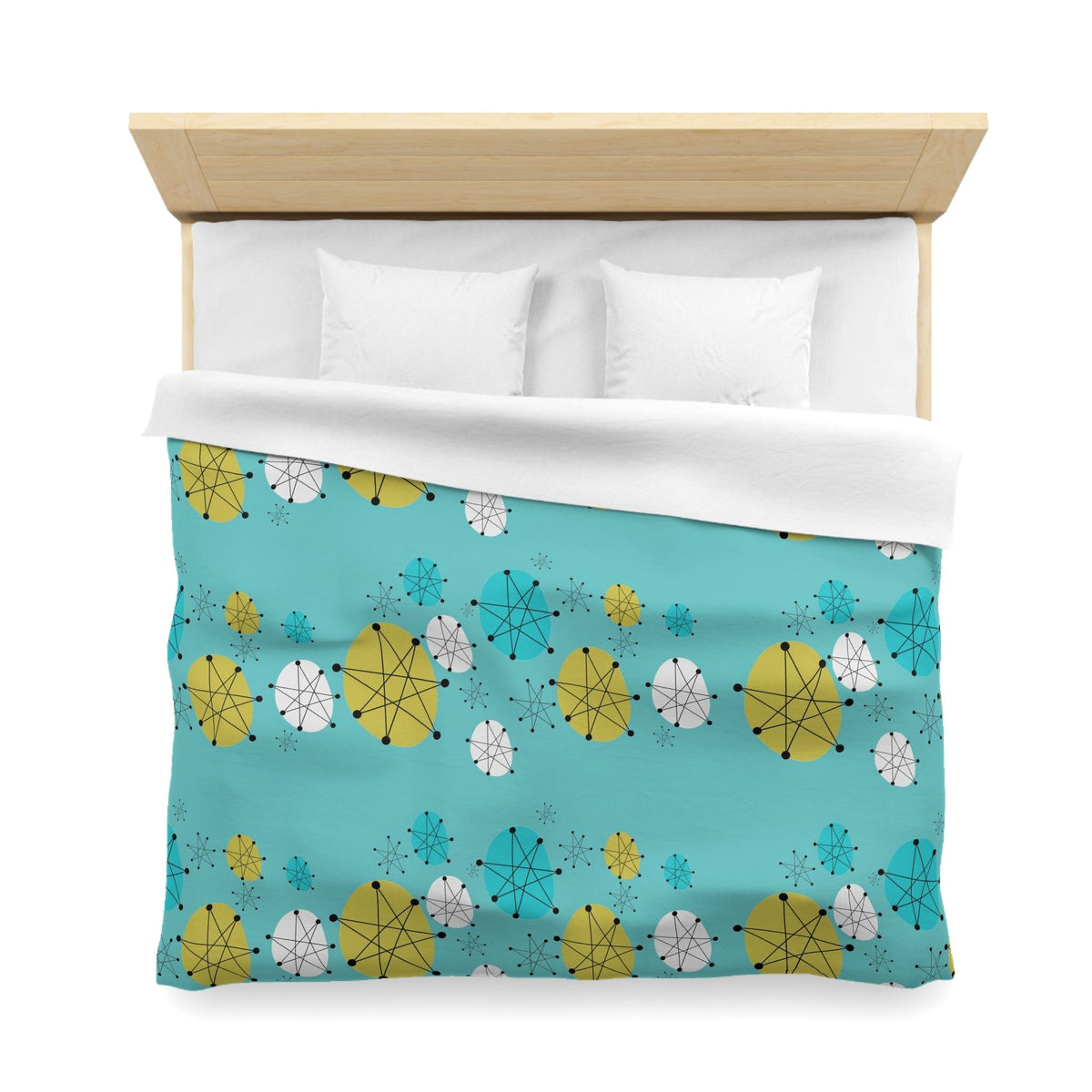 Mid Mod Atomic 50's Franciscan Pattern, Aqua Blue, MCM Designs By Mid Century Modern Gal Microfiber Duvet Cover Home Decor