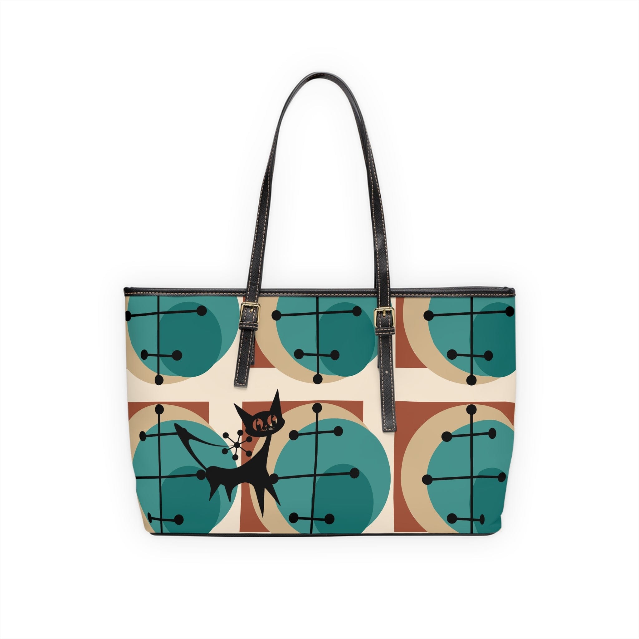 Mid Mod Atomic Kitschy Cat, Geometric Brown, Teal, MCM Shoulder Bag Bags