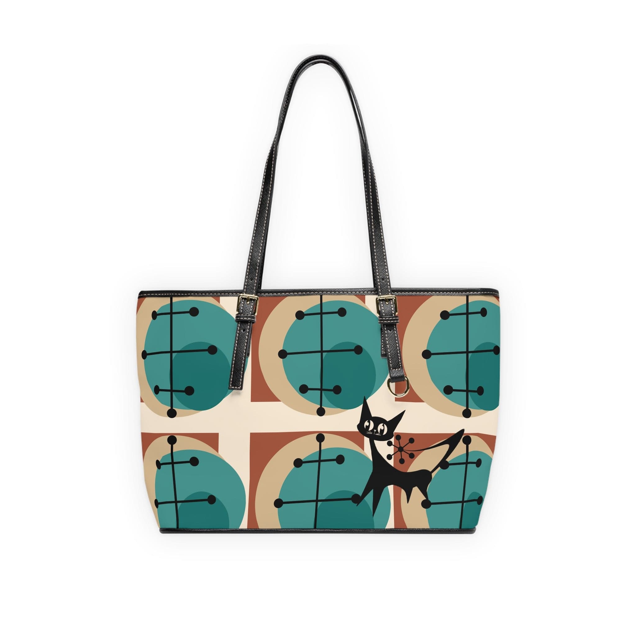 Mid Mod Atomic Kitschy Cat, Geometric Brown, Teal, MCM Shoulder Bag Bags