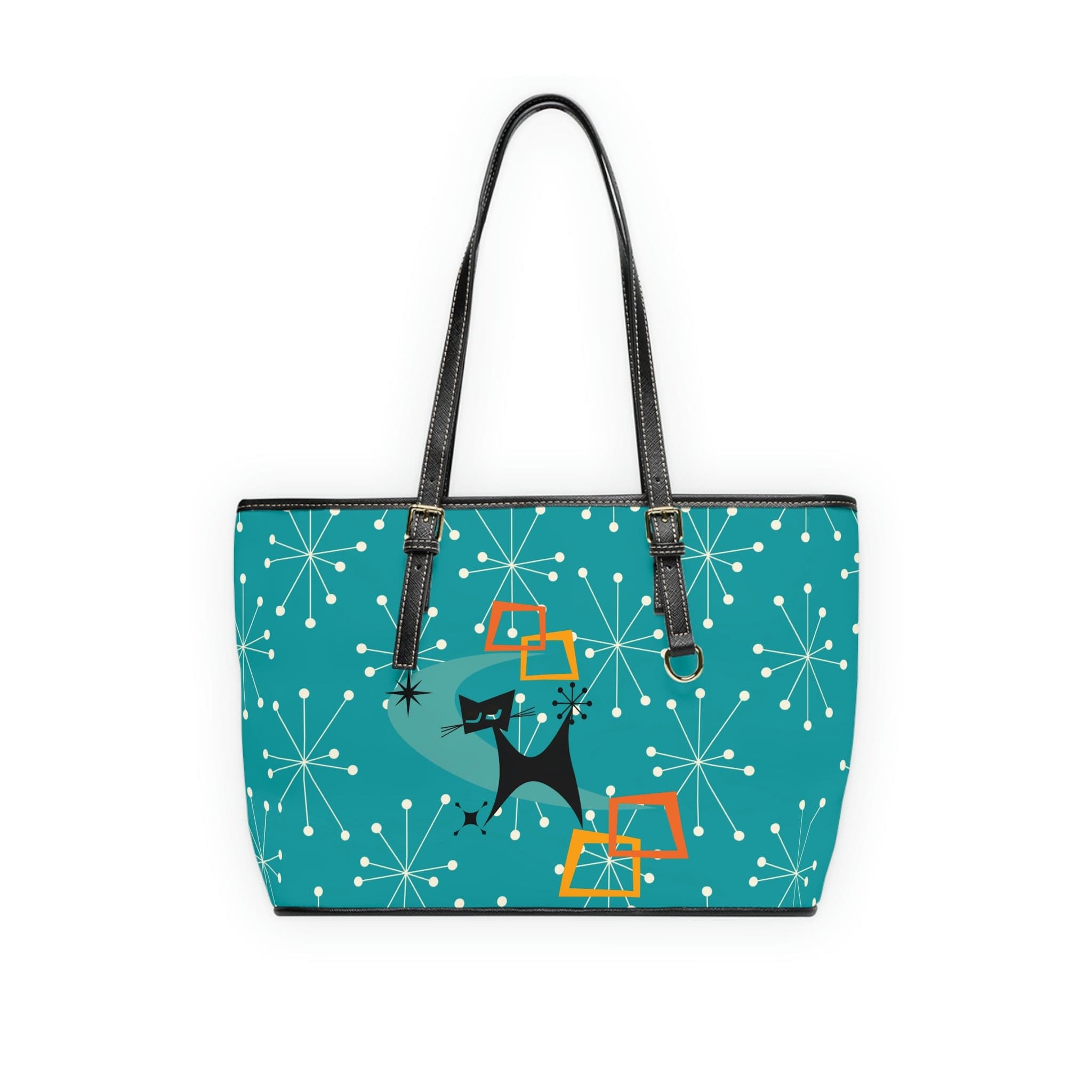 Mid Mod Atomic Starburst, Dark Aqua Blue, Kitschy Cat Retro Shoulder Bag Bags