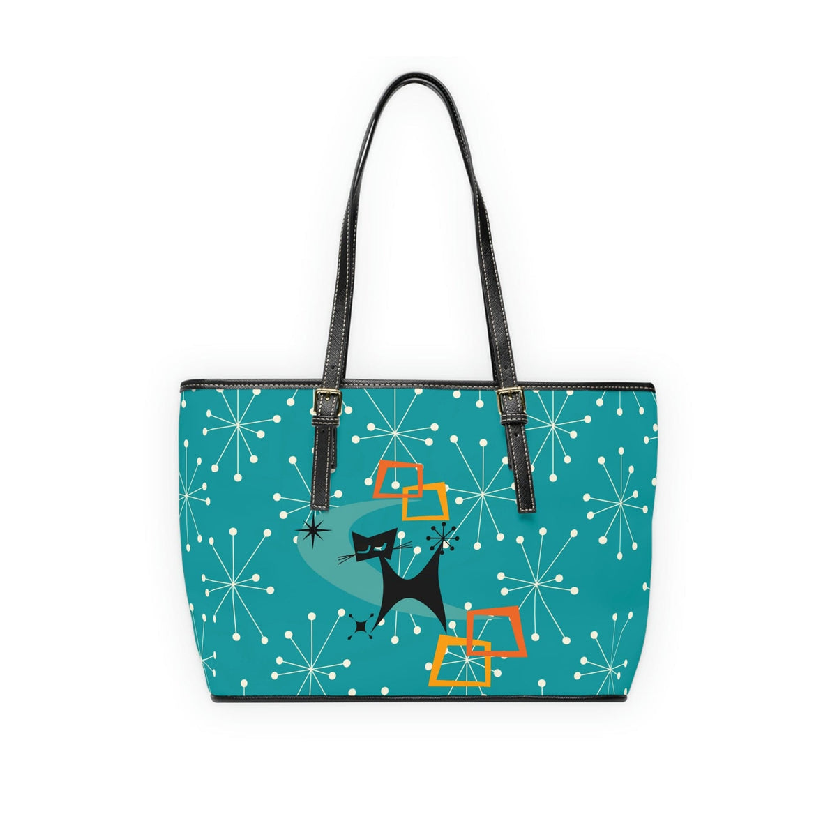 Mid Mod Atomic Starburst, Dark Aqua Blue, Kitschy Cat Retro Shoulder Bag Bags