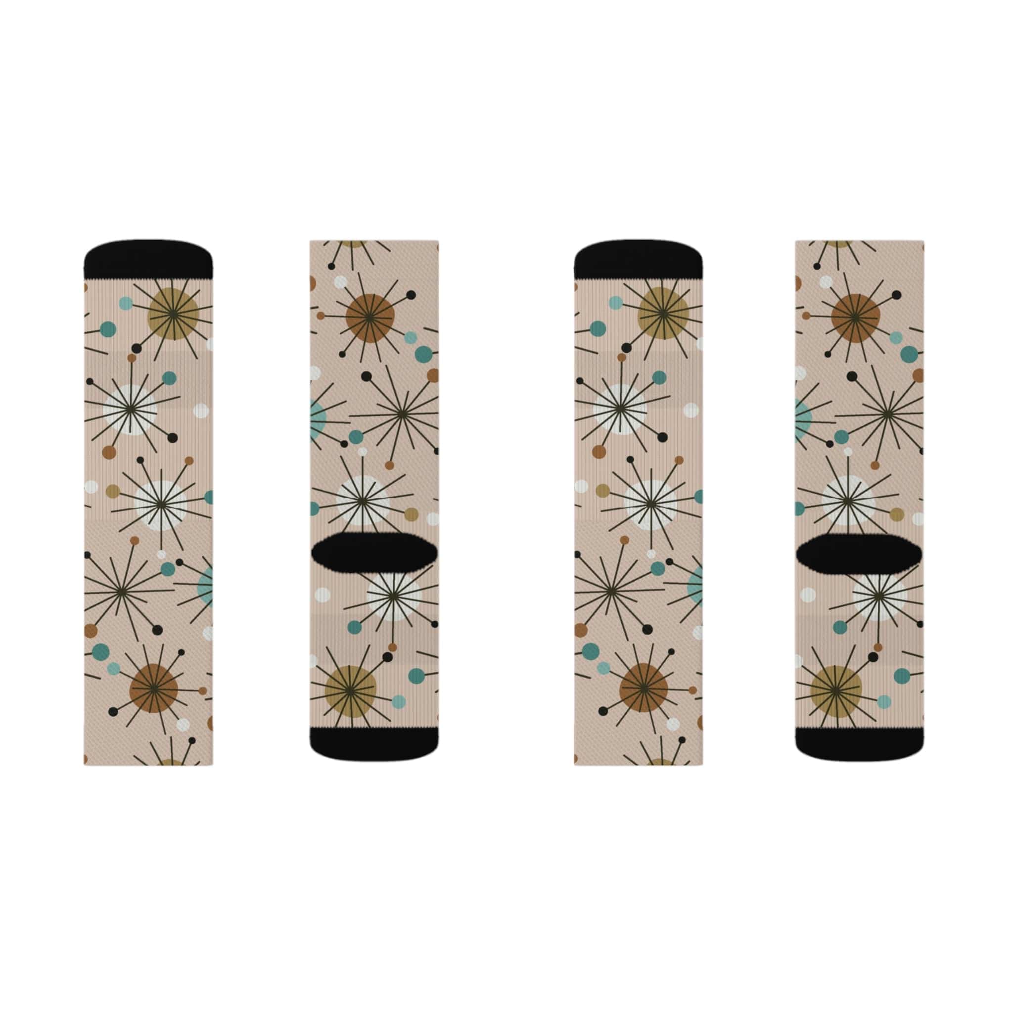 Mid Mod Crazy Retro Socks, Beige Starbust Sock Gifts All Over Prints