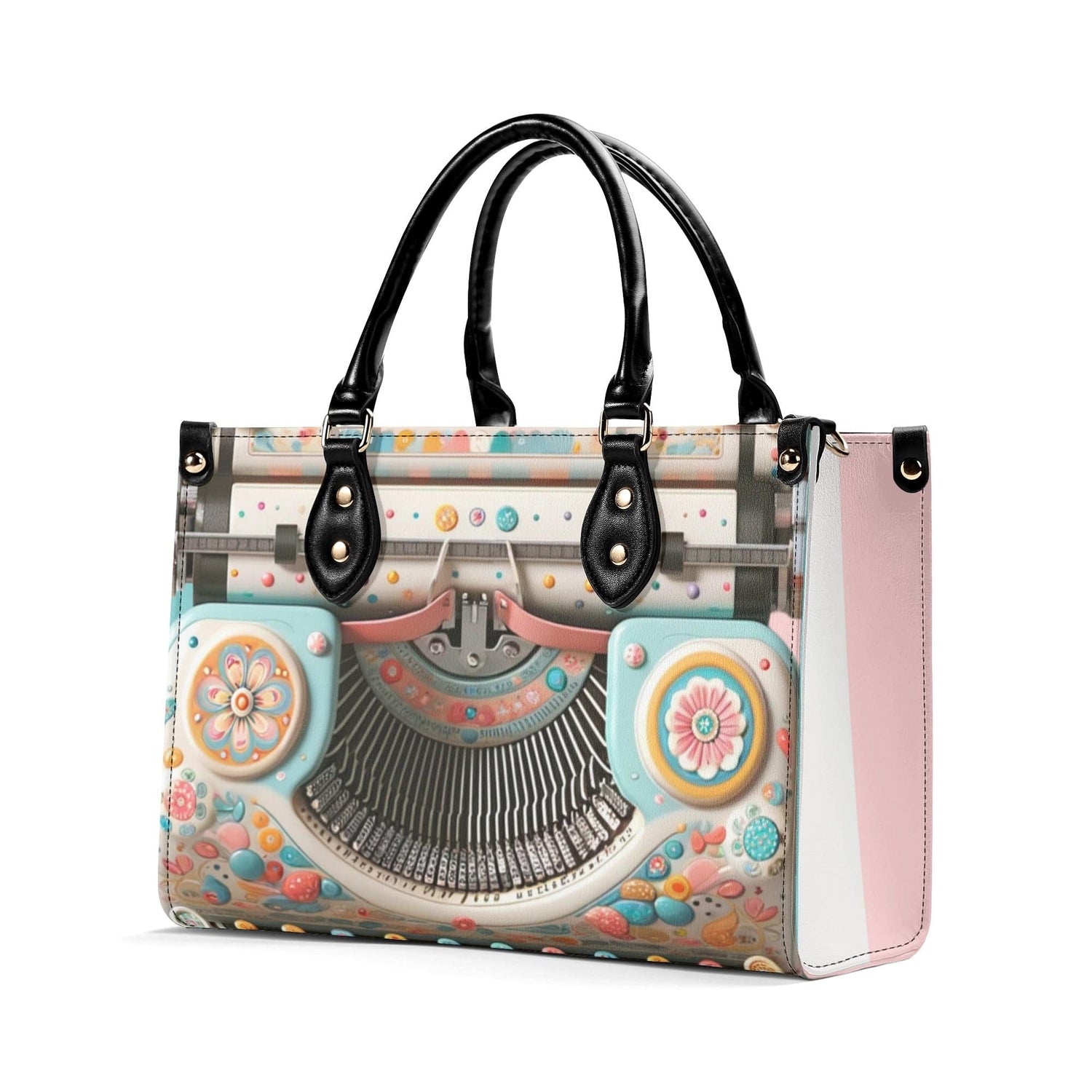 Mid Mod Kitschy Style Retro Typewriter Hand Bag-Shoulder Bag Combo in Pink, Aqua And Blue