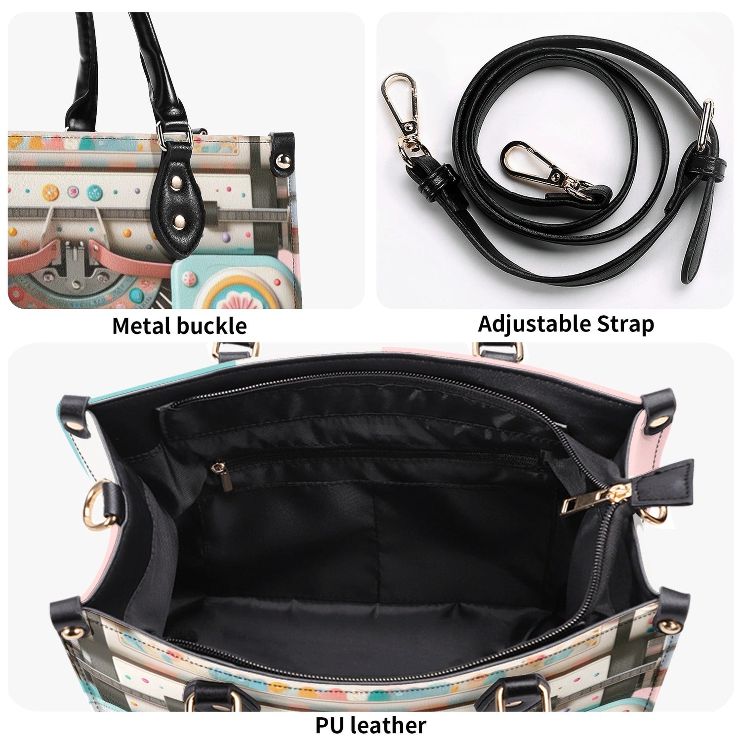 Mid Mod Kitschy Style Retro Typewriter Hand Bag-Shoulder Bag Combo in Pink, Aqua And Blue