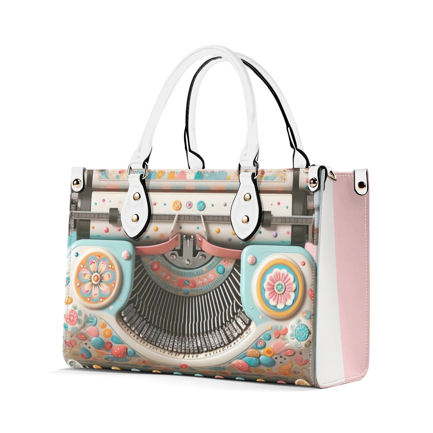 Mid Mod Kitschy Style Retro Typewriter Hand Bag-Shoulder Bag Combo in Pink, Aqua And Blue