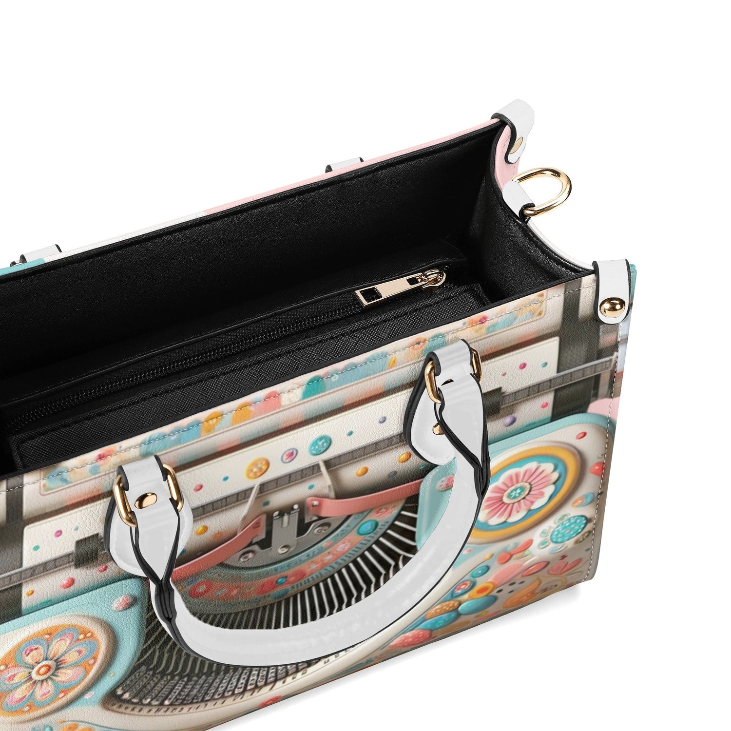 Mid Mod Kitschy Style Retro Typewriter Hand Bag-Shoulder Bag Combo in Pink, Aqua And Blue