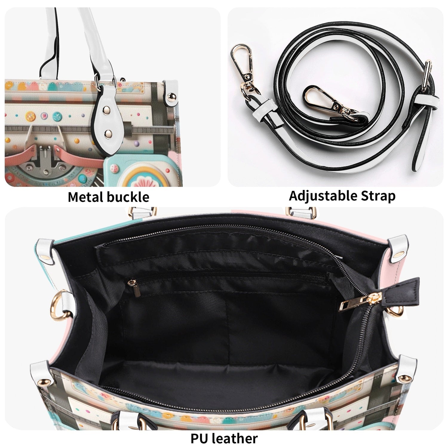 Mid Mod Kitschy Style Retro Typewriter Hand Bag-Shoulder Bag Combo in Pink, Aqua And Blue