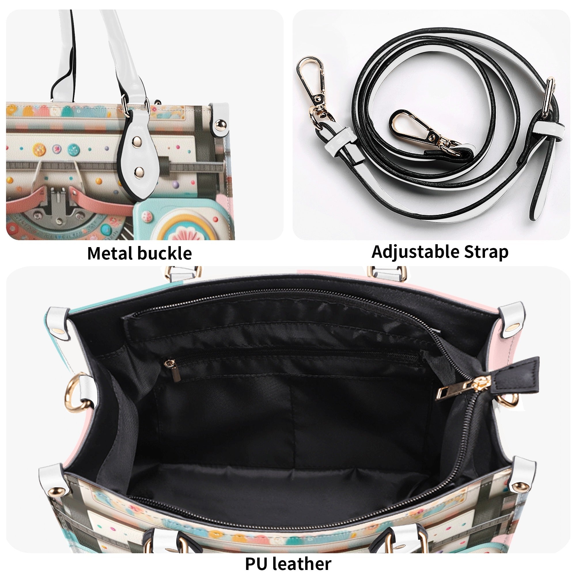 Mid Mod Kitschy Style Retro Typewriter Hand Bag-Shoulder Bag Combo in Pink, Aqua And Blue