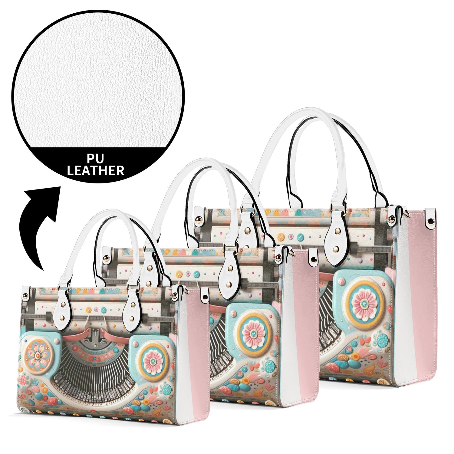 Mid Mod Kitschy Style Retro Typewriter Hand Bag-Shoulder Bag Combo in Pink, Aqua And Blue
