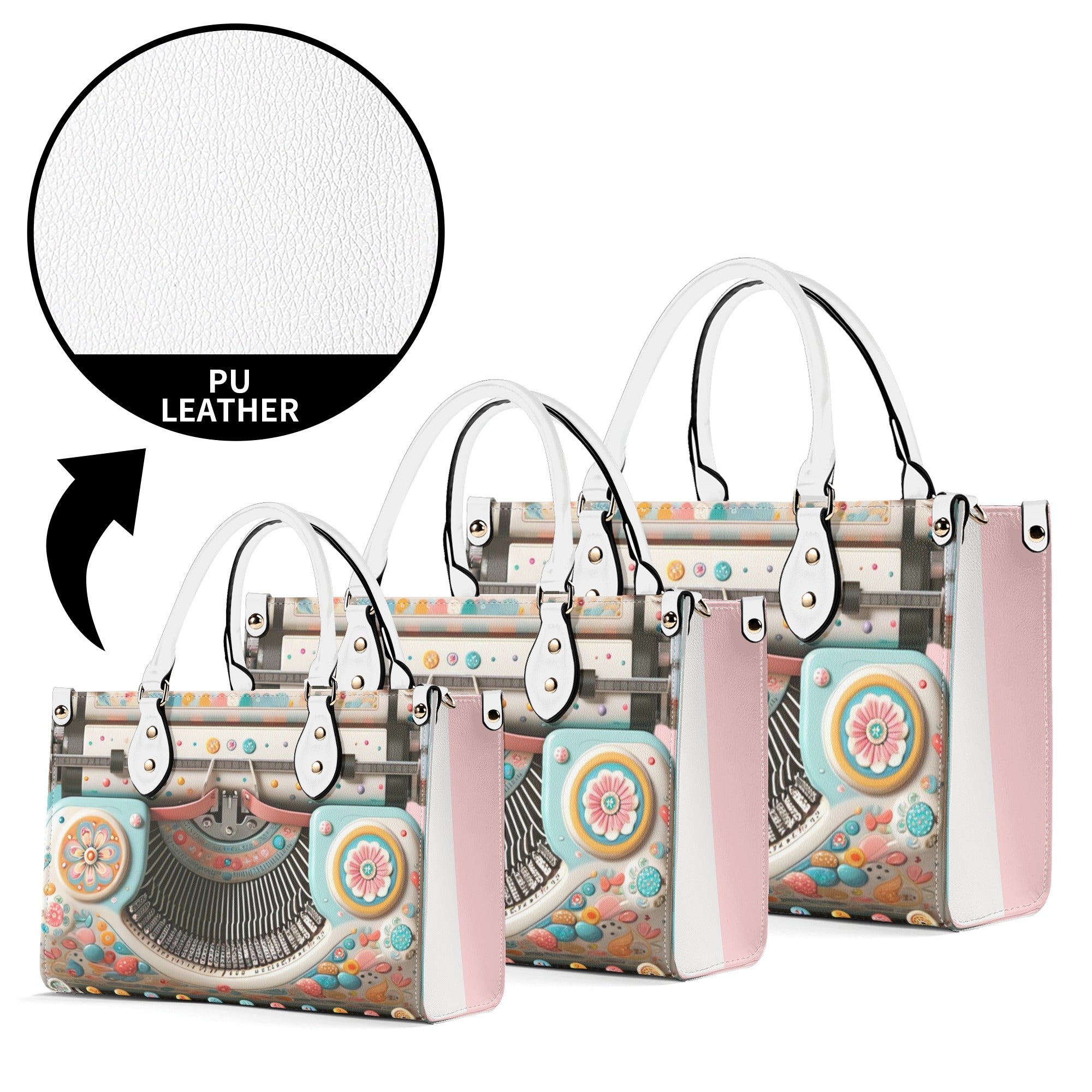 Mid Mod Kitschy Style Retro Typewriter Hand Bag-Shoulder Bag Combo in Pink, Aqua And Blue