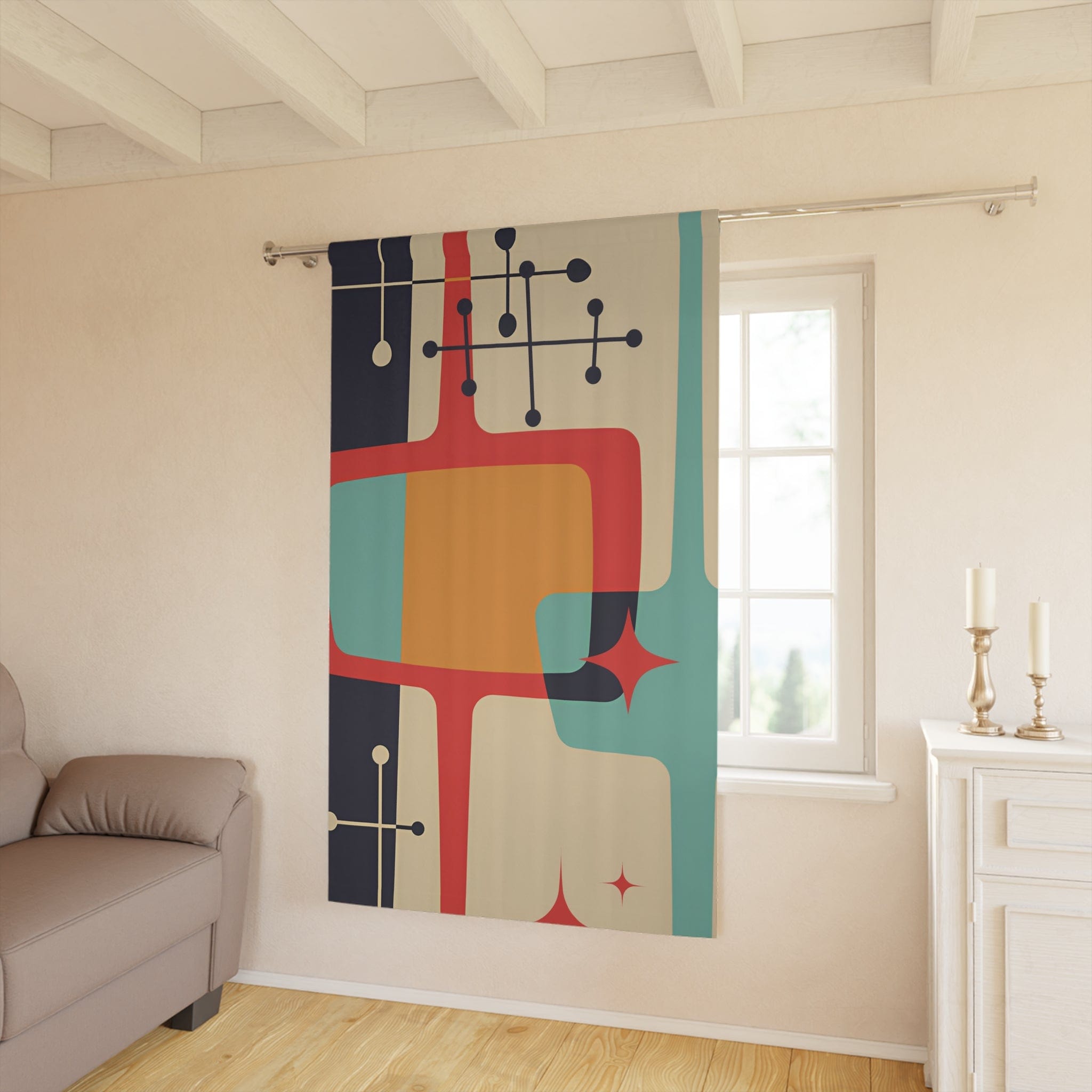 Mid Mod MCM, Atomic, Black, Beige, Teal, Geometric, Abstract Mid Century Modern Curtains