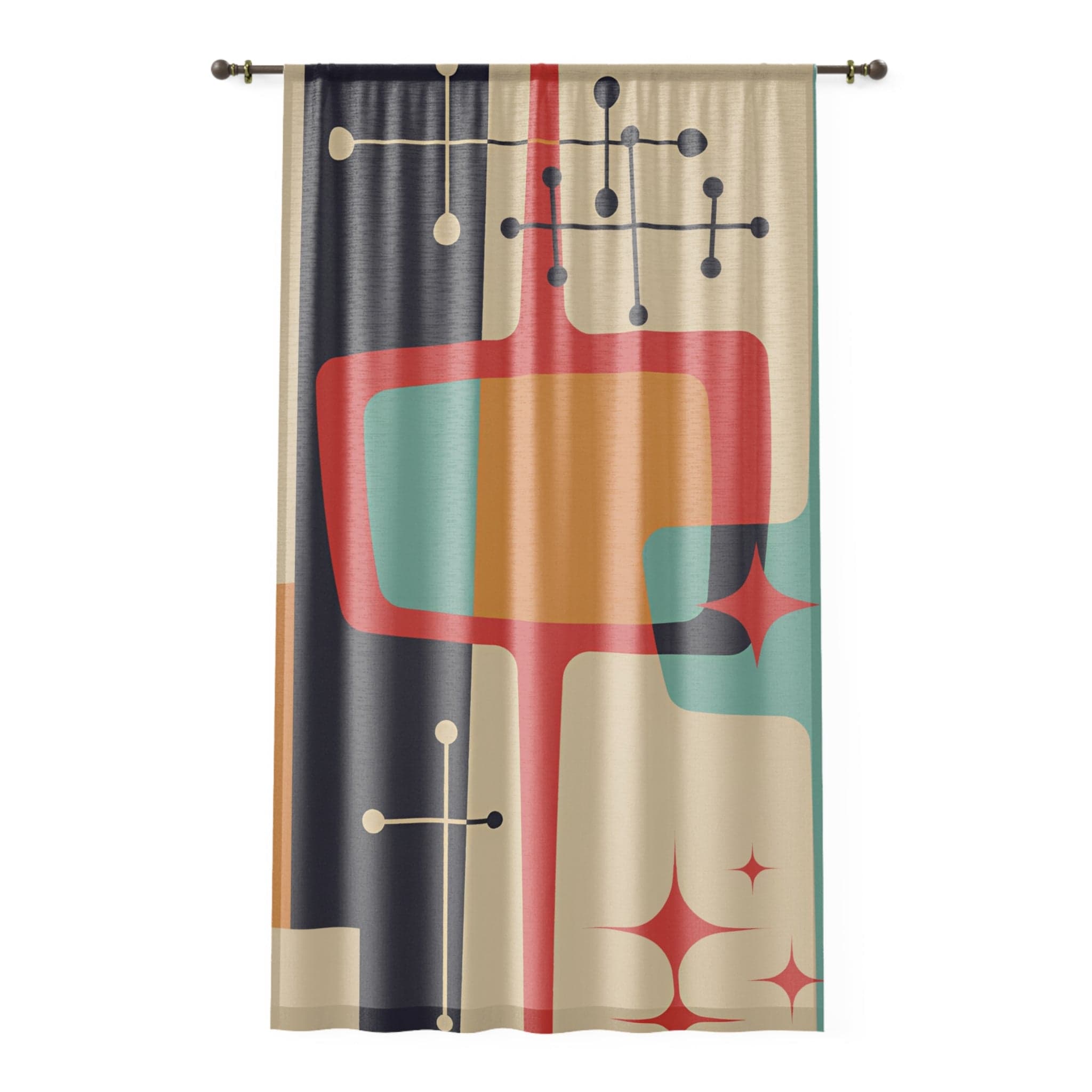Mid Mod MCM, Atomic, Black, Beige, Teal, Geometric, Abstract Mid Century Modern Curtains