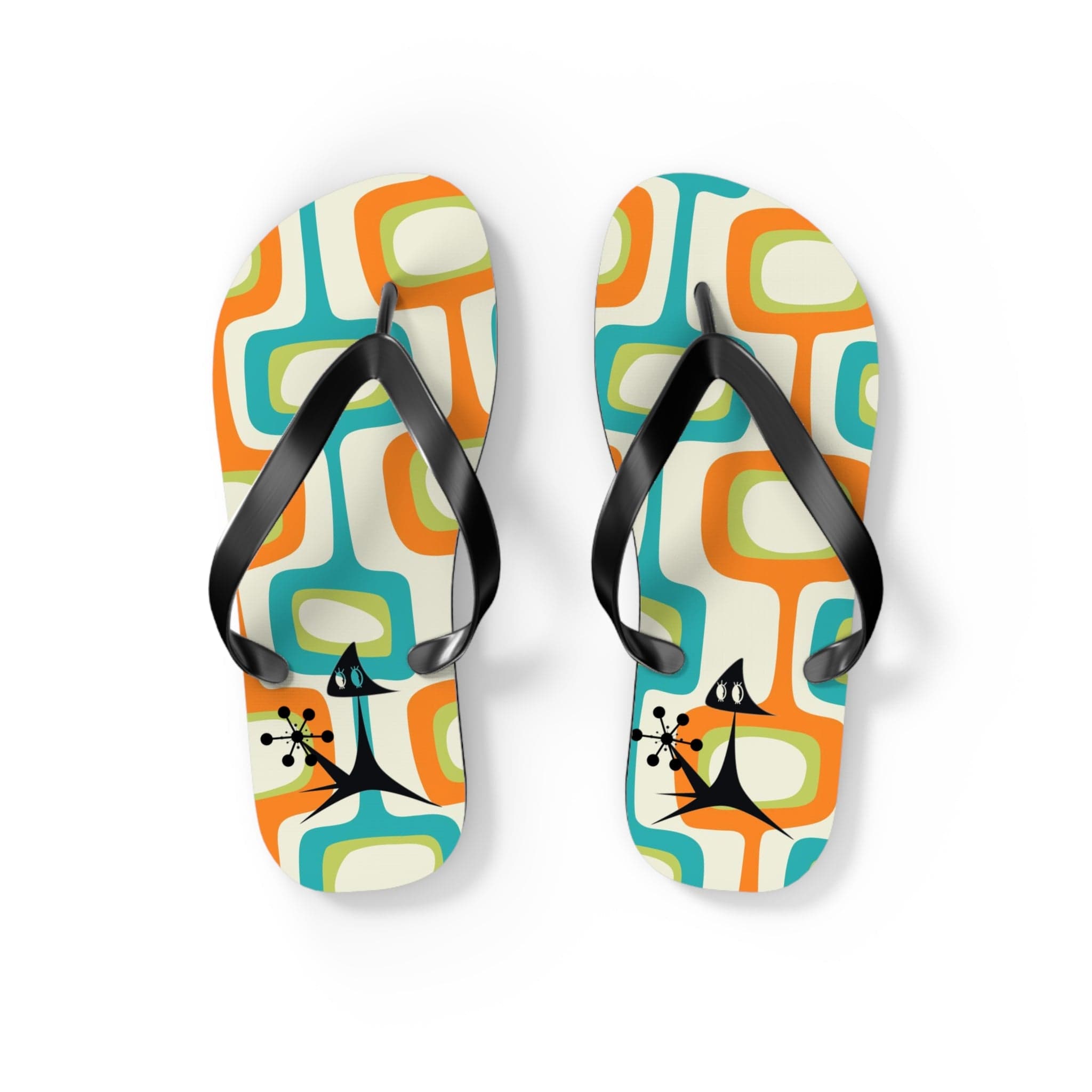 Mid Mod, Summer Retro Geometric, Atomic Kittie, Fun Funky Flip Flops Shoes