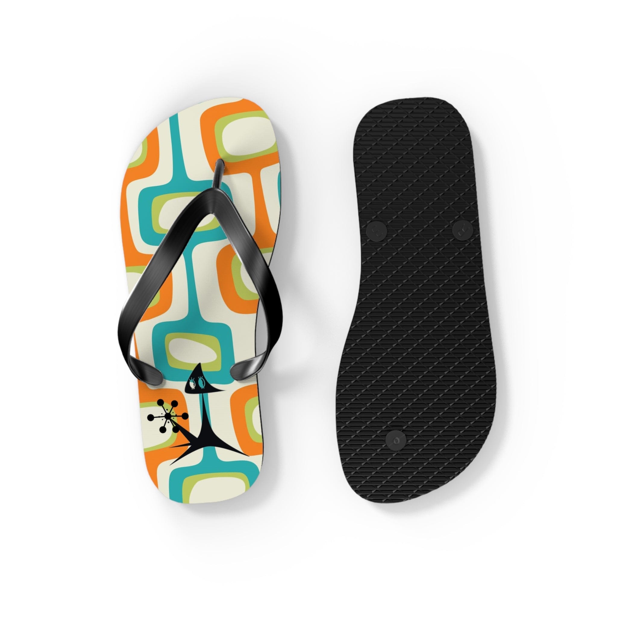 Mid Mod, Summer Retro Geometric, Atomic Kittie, Fun Funky Flip Flops Shoes