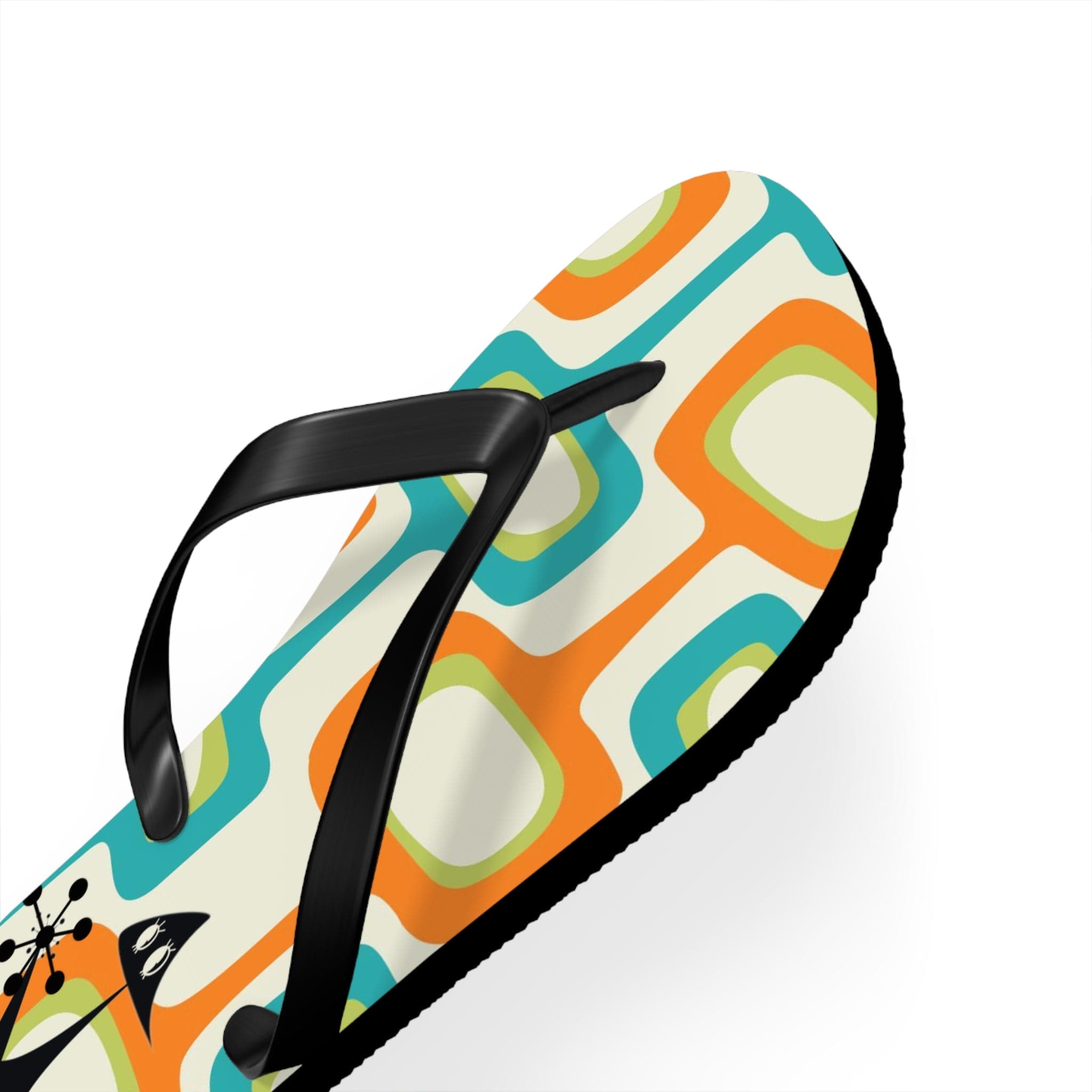 Mid Mod, Summer Retro Geometric, Atomic Kittie, Fun Funky Flip Flops Shoes