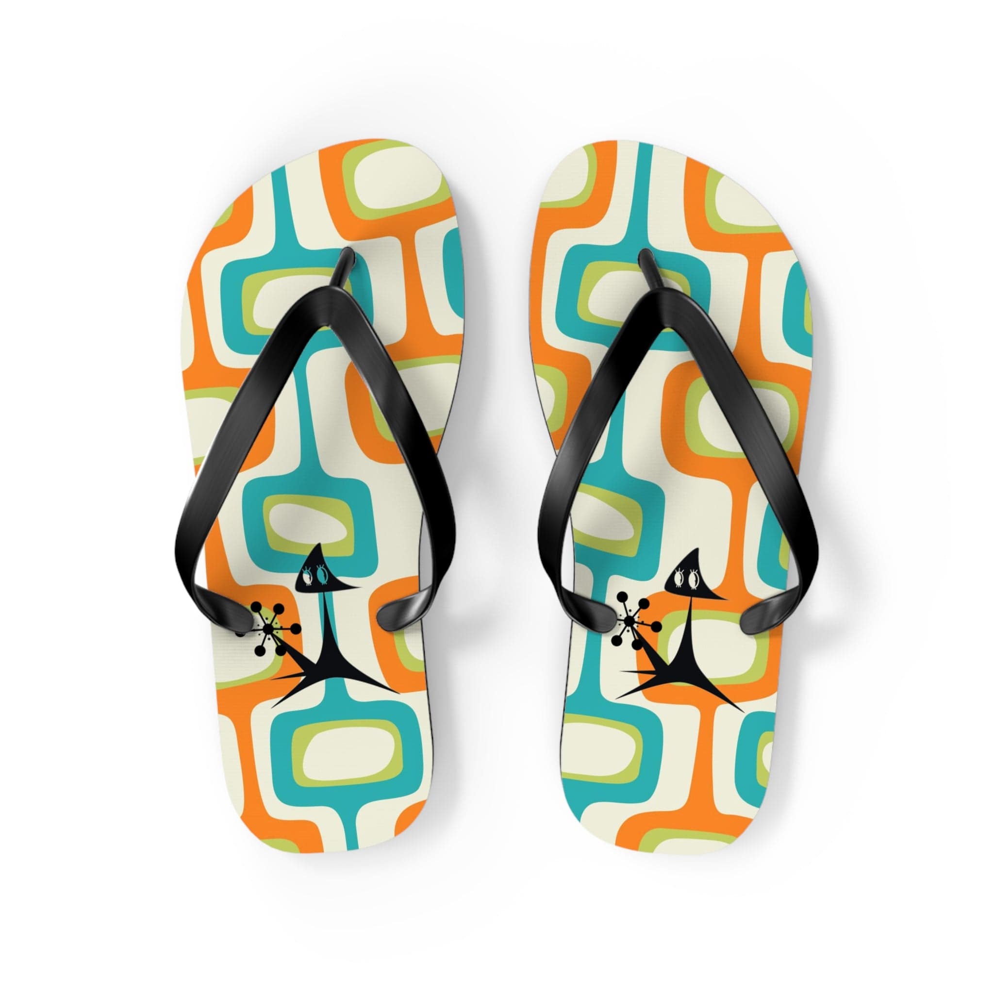 Mid Mod, Summer Retro Geometric, Atomic Kittie, Fun Funky Flip Flops Shoes