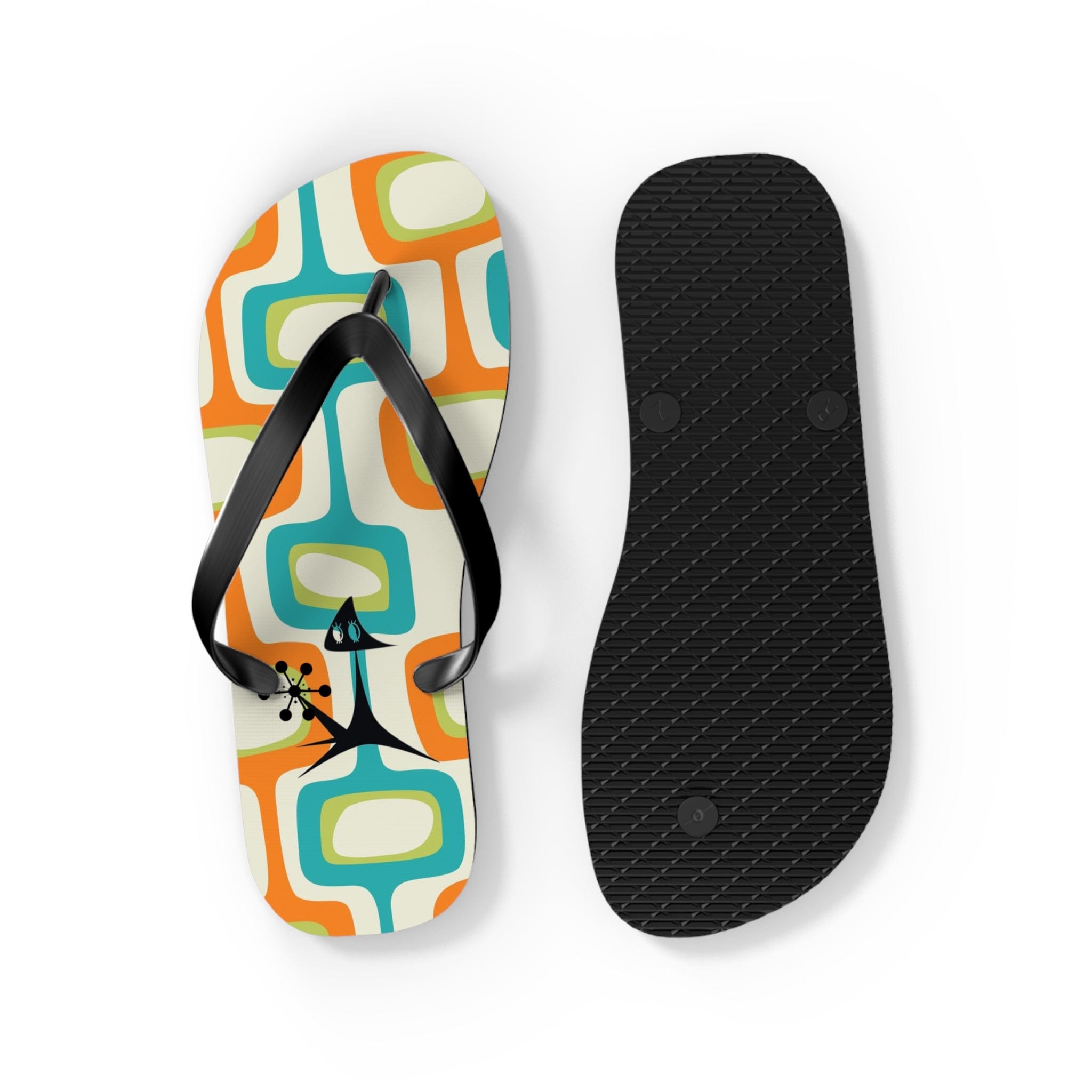 Mid Mod, Summer Retro Geometric, Atomic Kittie, Fun Funky Flip Flops Shoes
