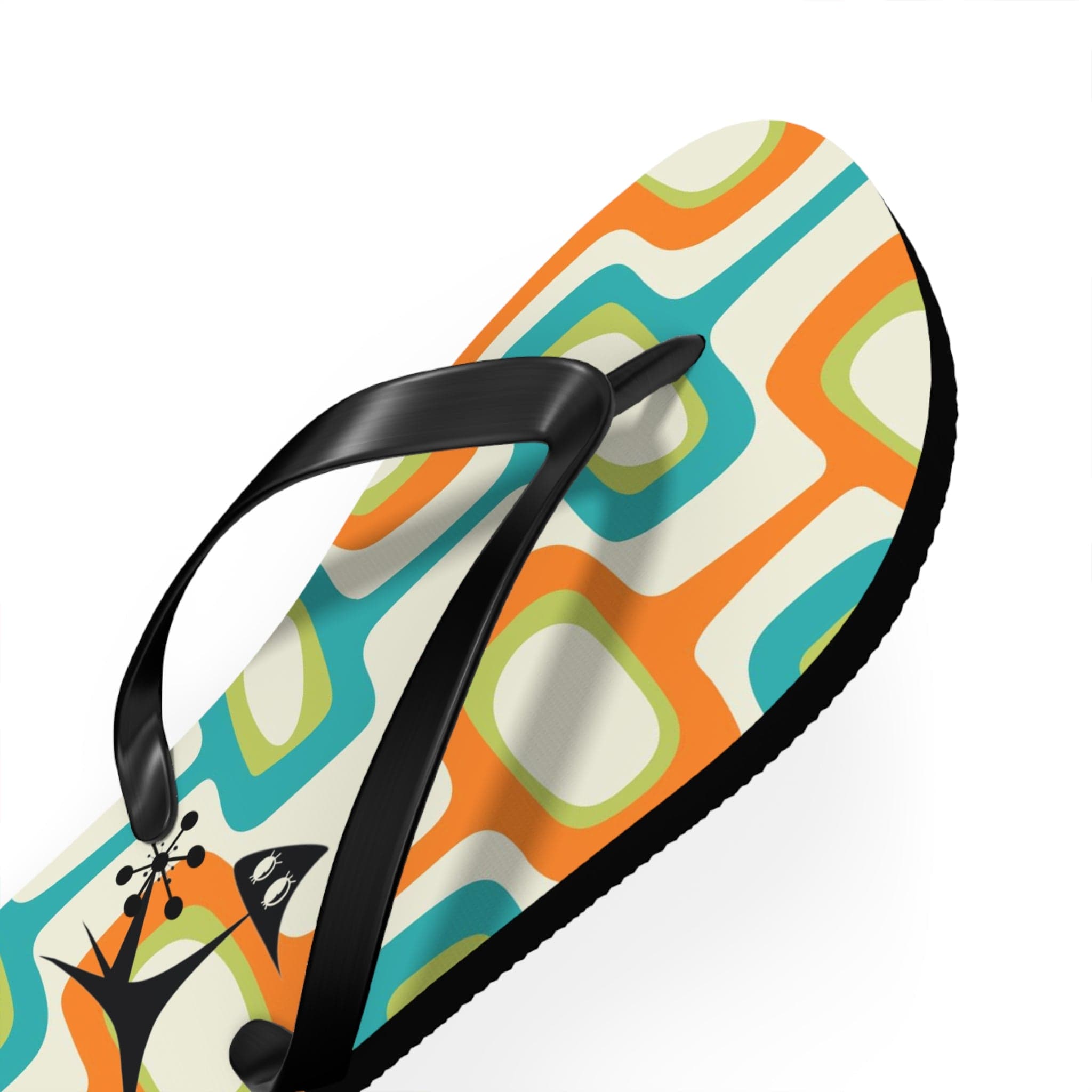 Mid Mod, Summer Retro Geometric, Atomic Kittie, Fun Funky Flip Flops Shoes