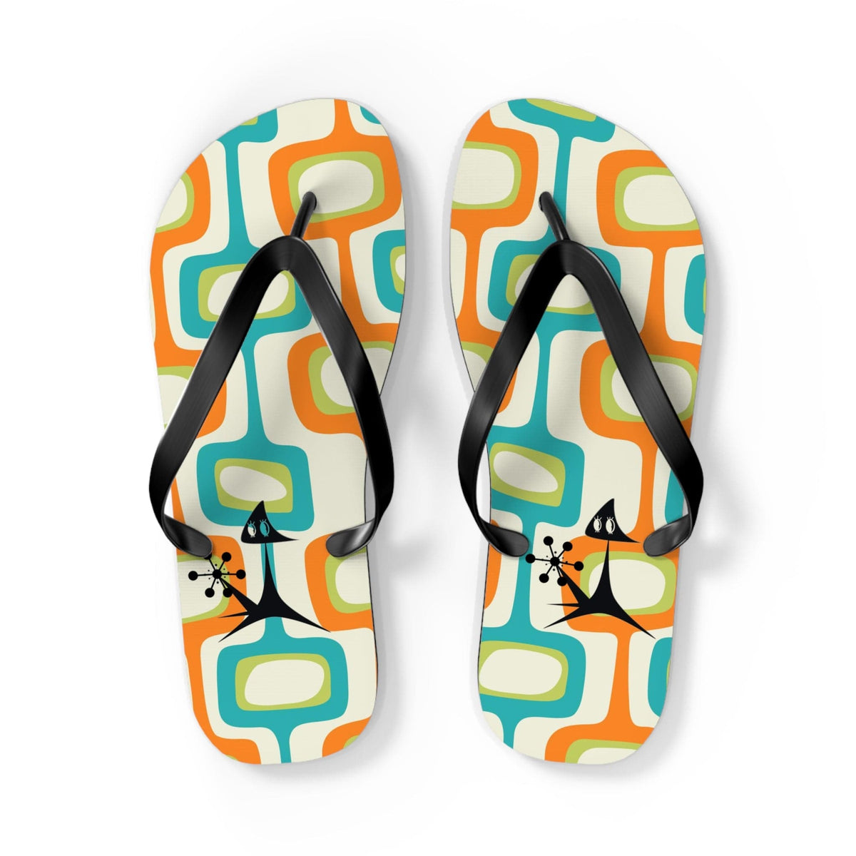 Mid Mod, Summer Retro Geometric, Atomic Kittie, Fun Funky Flip Flops Shoes