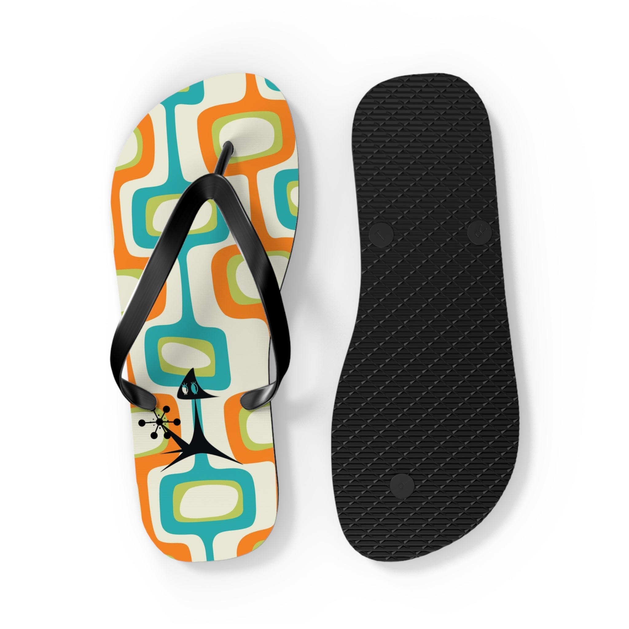 Mid Mod, Summer Retro Geometric, Atomic Kittie, Fun Funky Flip Flops Shoes
