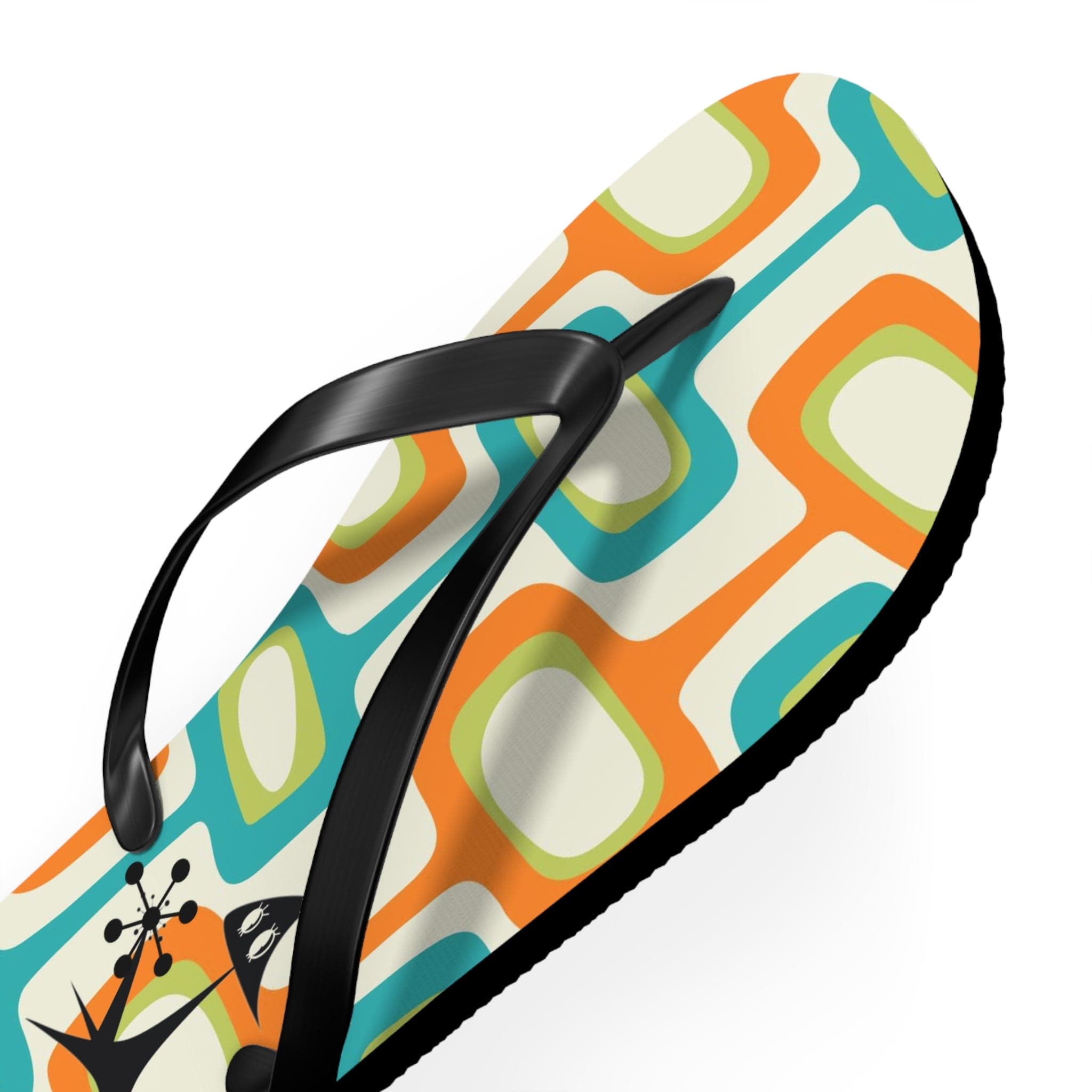 Mid Mod, Summer Retro Geometric, Atomic Kittie, Fun Funky Flip Flops Shoes