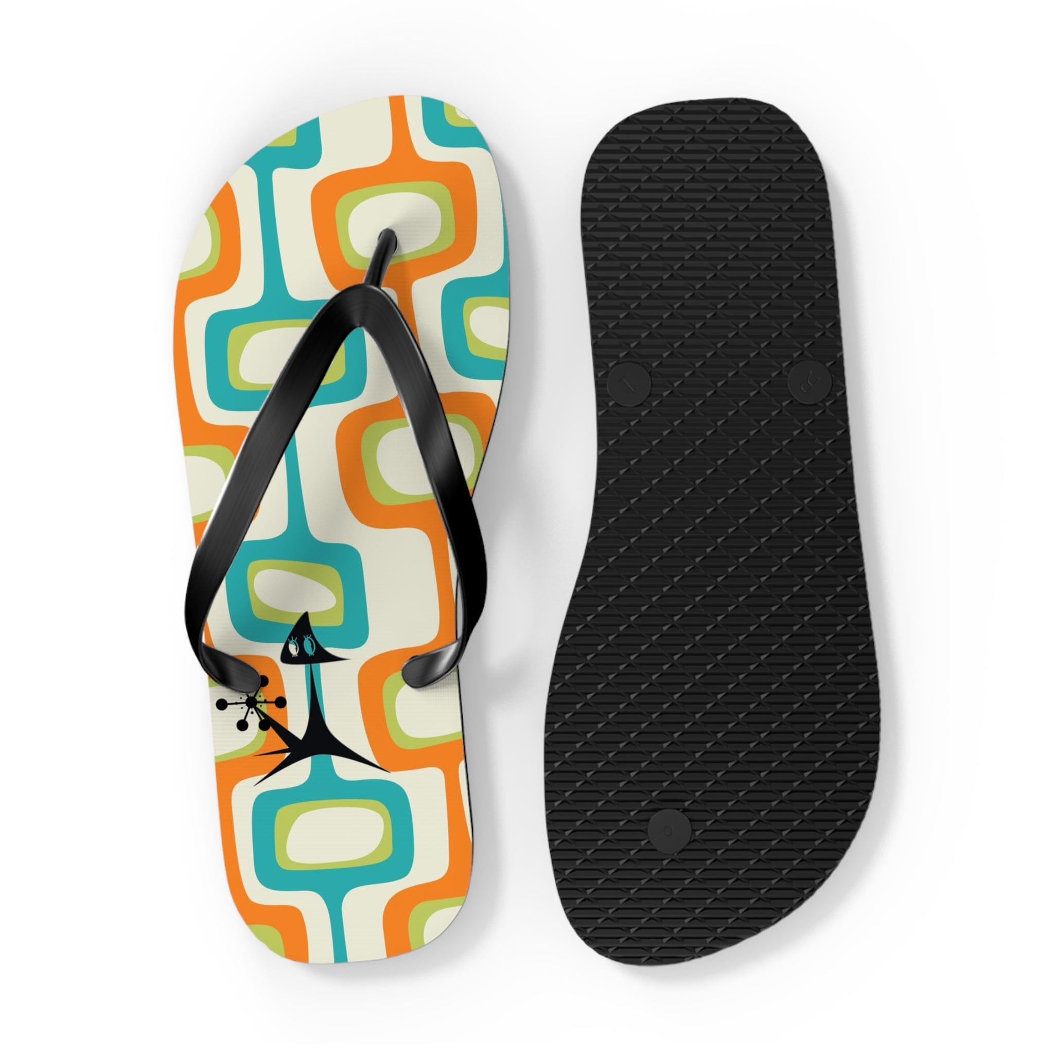 Mid Mod, Summer Retro Geometric, Atomic Kittie, Fun Funky Flip Flops Shoes