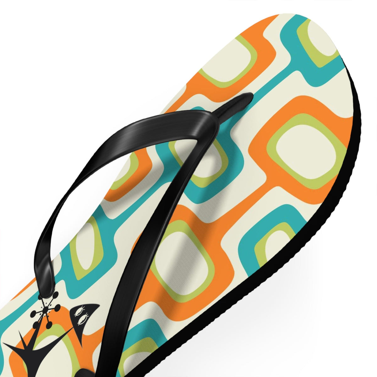 Mid Mod, Summer Retro Geometric, Atomic Kittie, Fun Funky Flip Flops Shoes