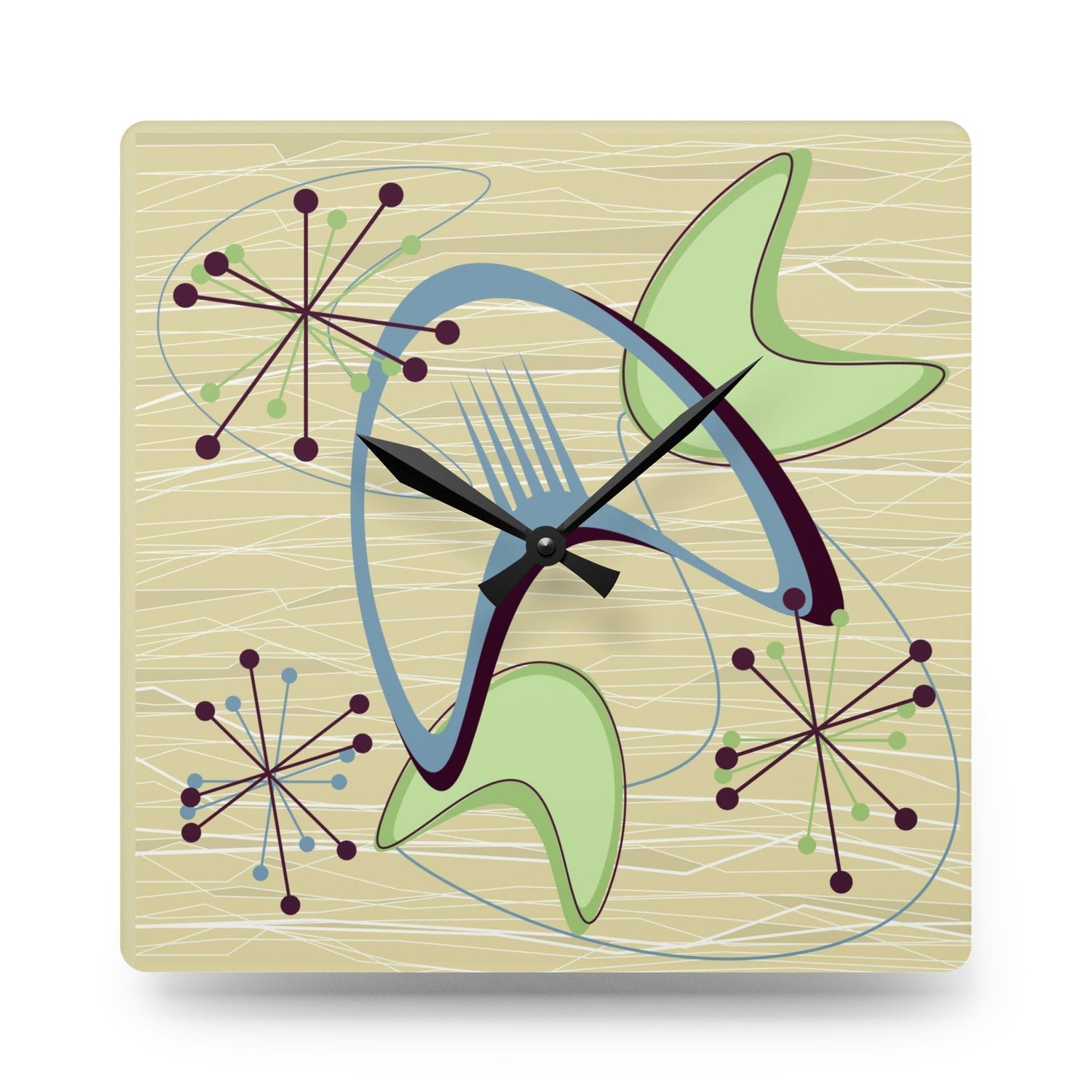 Mide Century Modern Atomic Boomerang, Retro Acrylic Wall Clock Home Decor