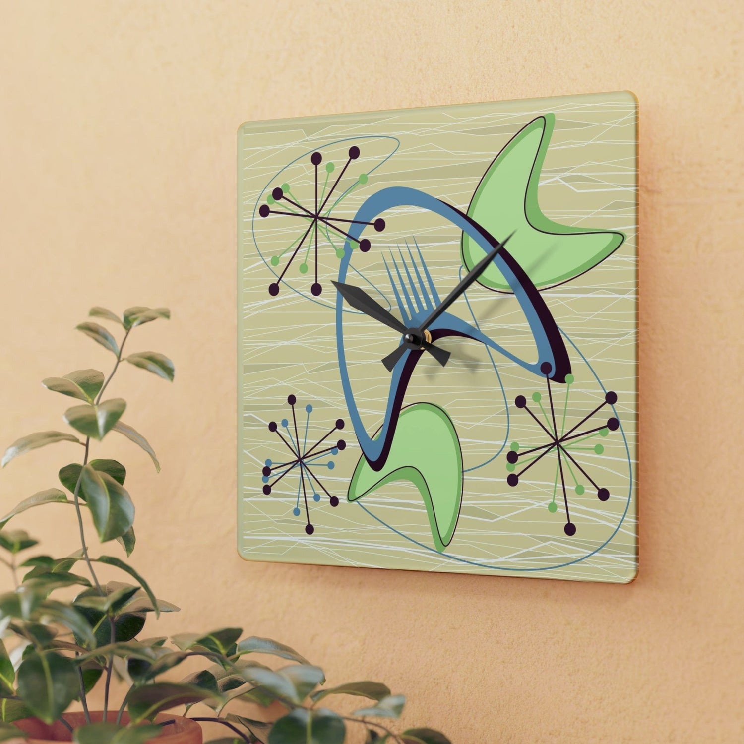 Mide Century Modern Atomic Boomerang, Retro Acrylic Wall Clock Home Decor