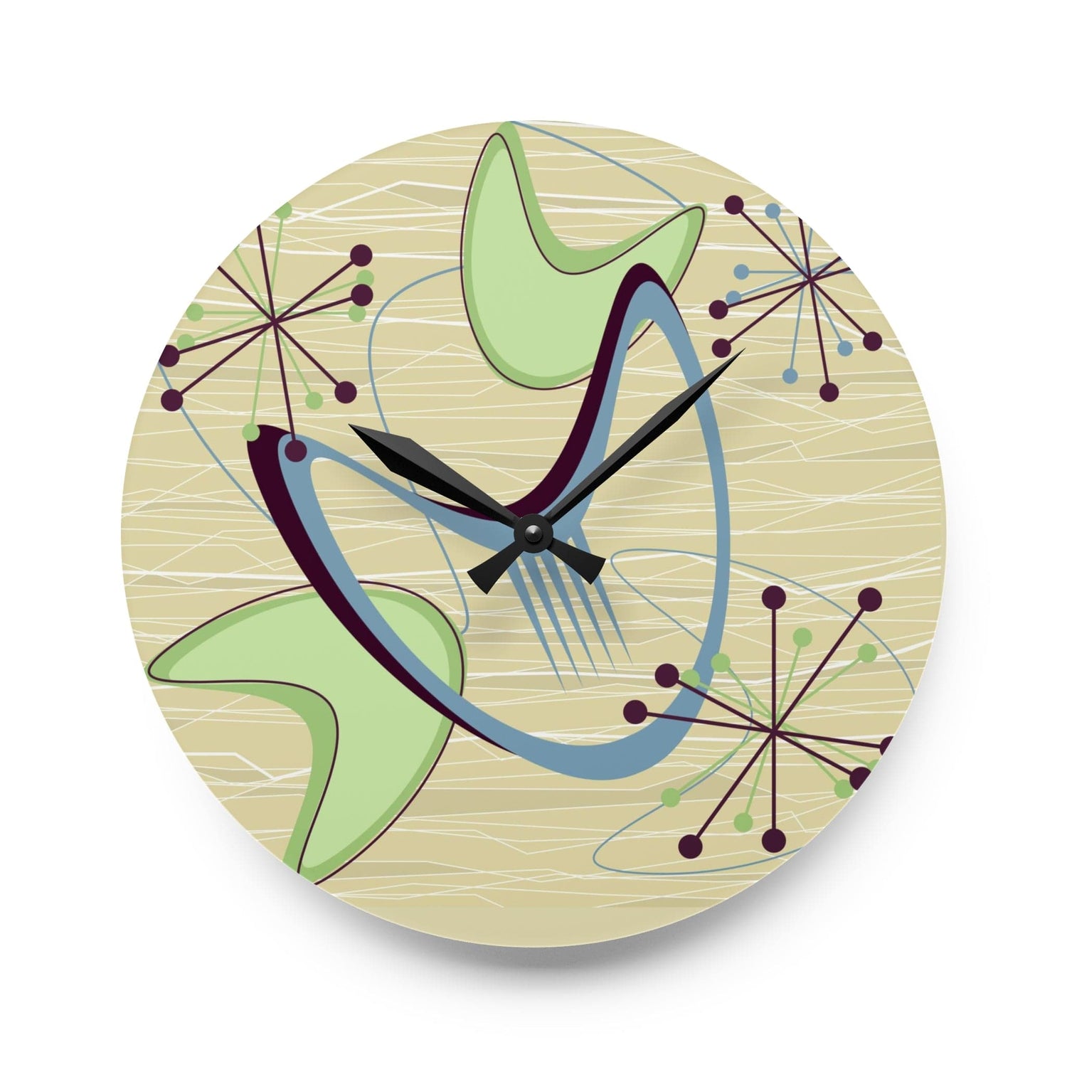 Mide Century Modern Atomic Boomerang, Retro Acrylic Wall Clock Home Decor