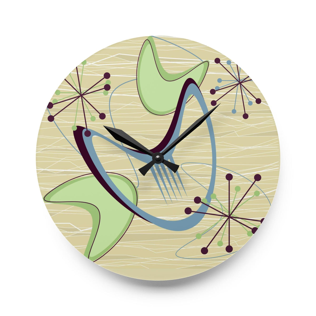 Mide Century Modern Atomic Boomerang, Retro Acrylic Wall Clock Home Decor