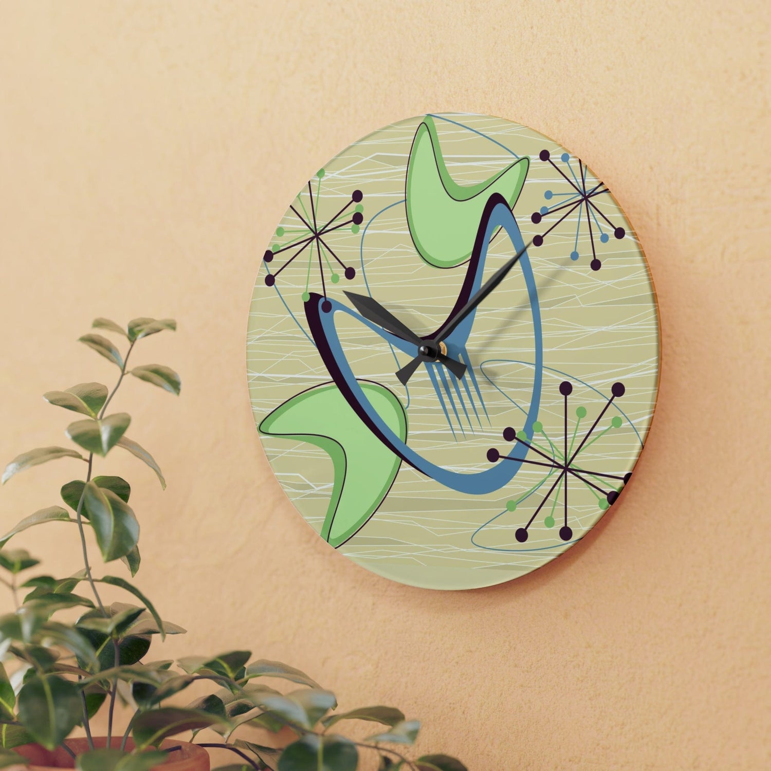 Mide Century Modern Atomic Boomerang, Retro Acrylic Wall Clock Home Decor