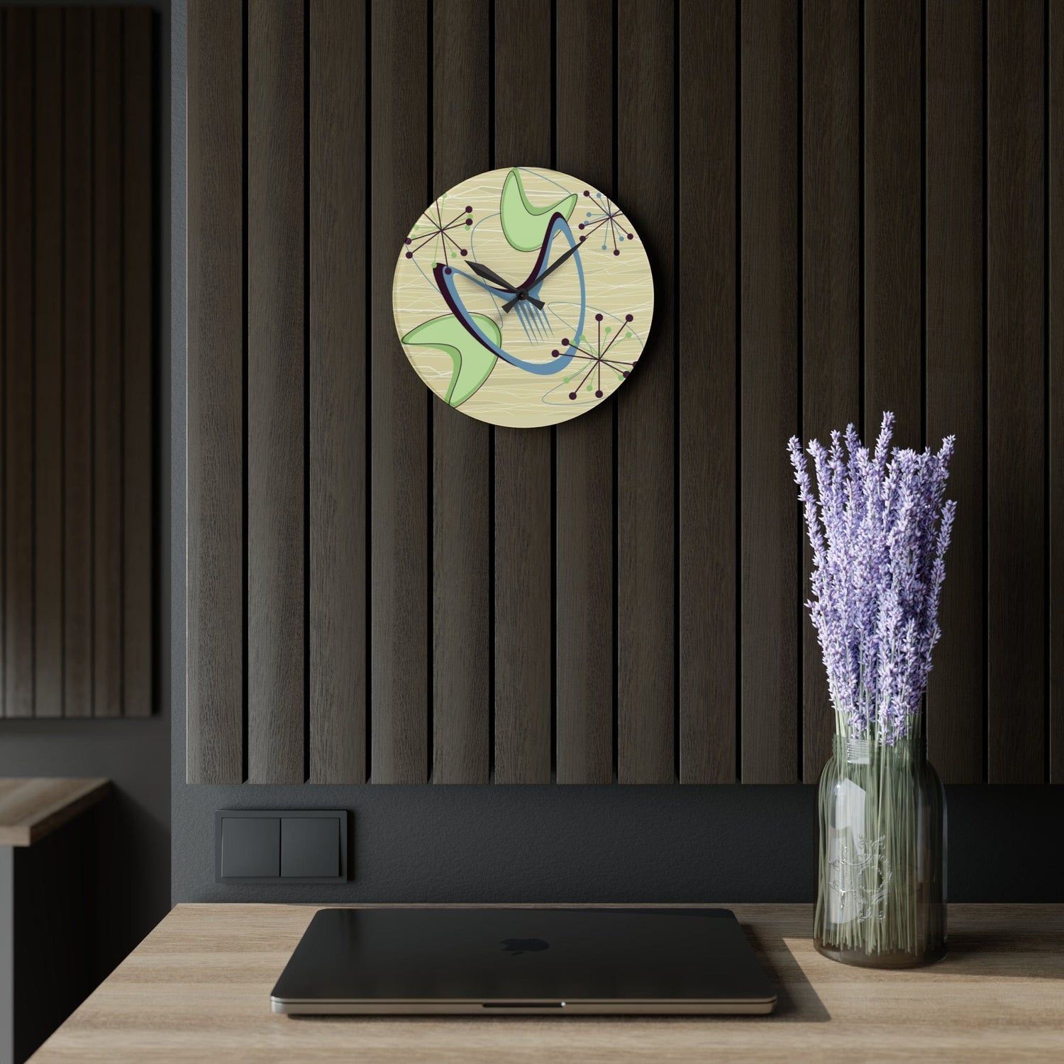 Mide Century Modern Atomic Boomerang, Retro Acrylic Wall Clock Home Decor