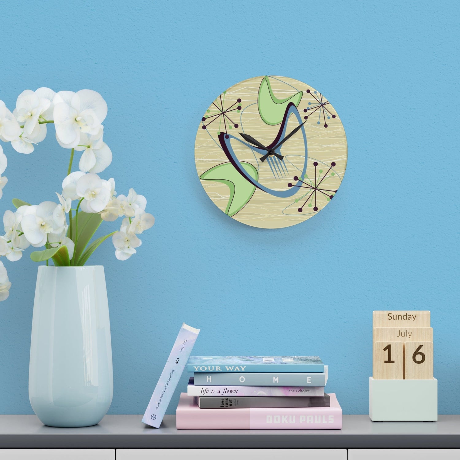 Mide Century Modern Atomic Boomerang, Retro Acrylic Wall Clock Home Decor
