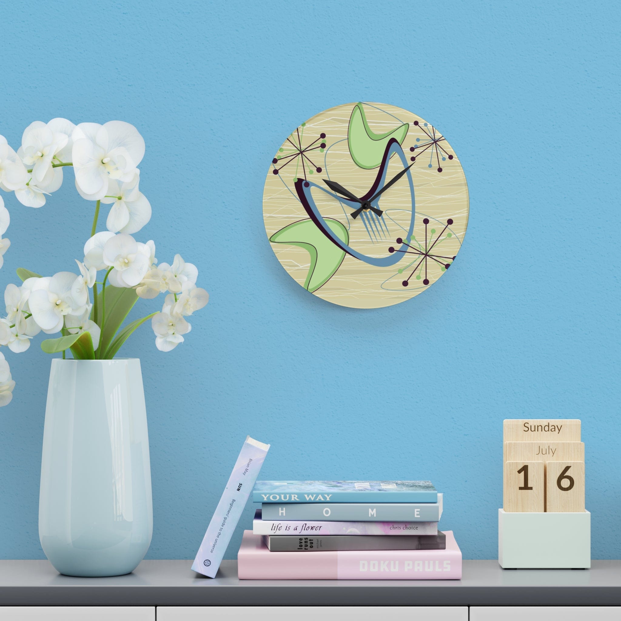 Mide Century Modern Atomic Boomerang, Retro Acrylic Wall Clock Home Decor