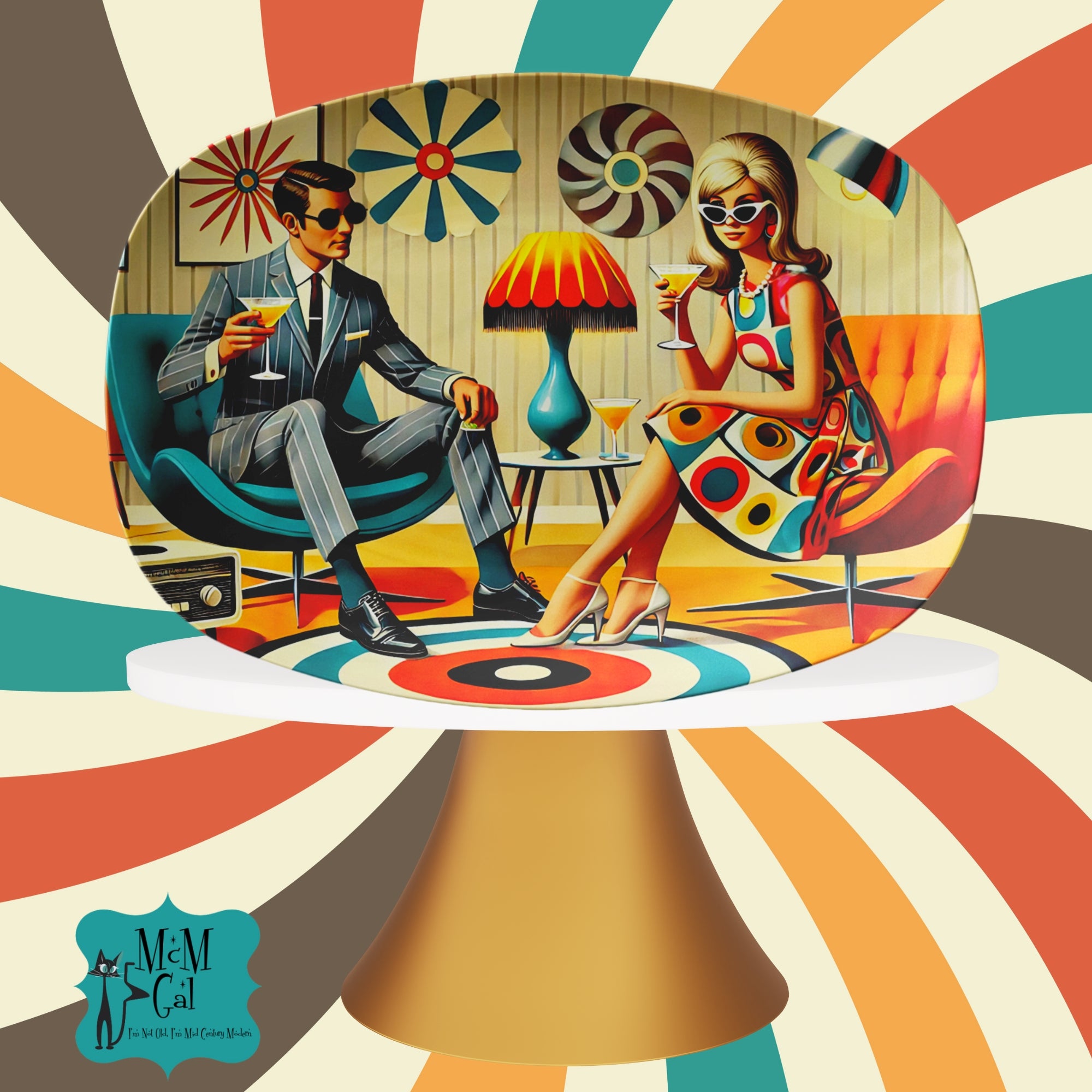 Mid Century Modern Mod Couple Kitschy Cocktail Hour Party Platter - Mid Century Modern Gal