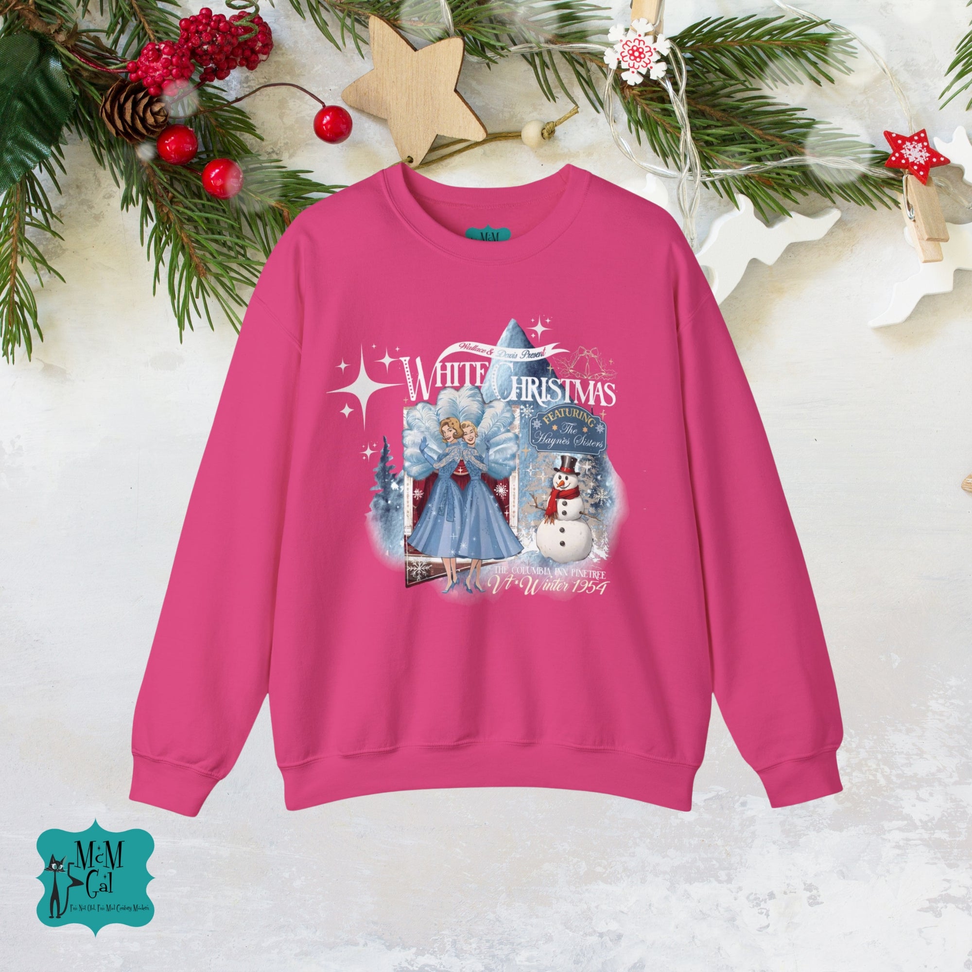 Sister Sister, White Christmas Wallace And Davis, Holiday Kitsch Unisex Heavy Blend™ Crewneck Sweatshirt - Mid Century Modern Gal